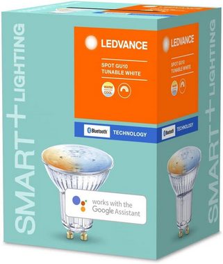 Ledvance LED-Leuchtmittel SMARTEplus LED Reflektorlampe 45° Bluetooth GU10 Spot Strahler 4er, GU10, 4 St., Warmweiß bis Kaltweiß, 2.700-6.500 K, Lichtfarbe änderbar (2700-6500K)