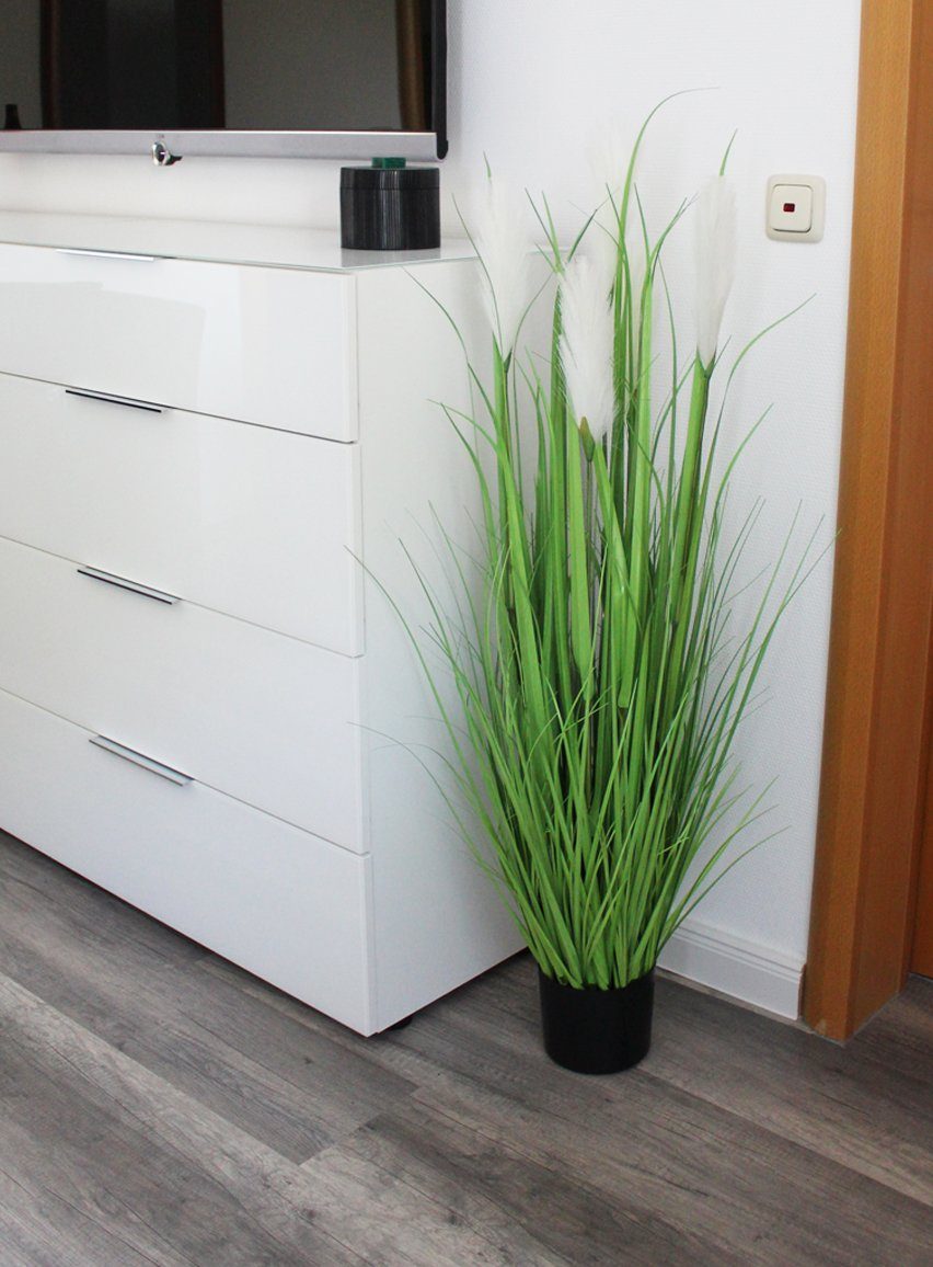 Kunstgras Dekogras künstliche Pflanze Gräser mit Seegraskorb Deko Kunstpflanze Gras, Arnusa, Höhe 120 cm, Pampas