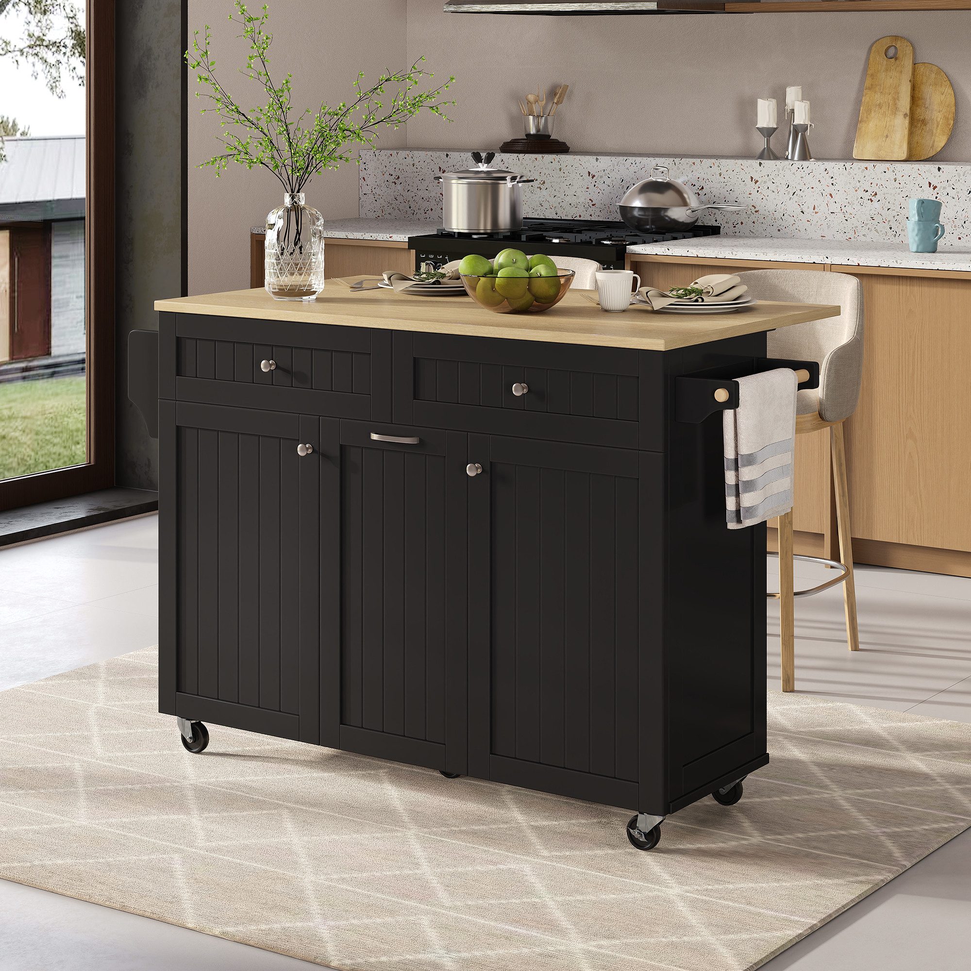 HAUSS SPOLE Küchenwagen mit Rollen Kücheninsel Küchenschrank mit schubladen für Küche