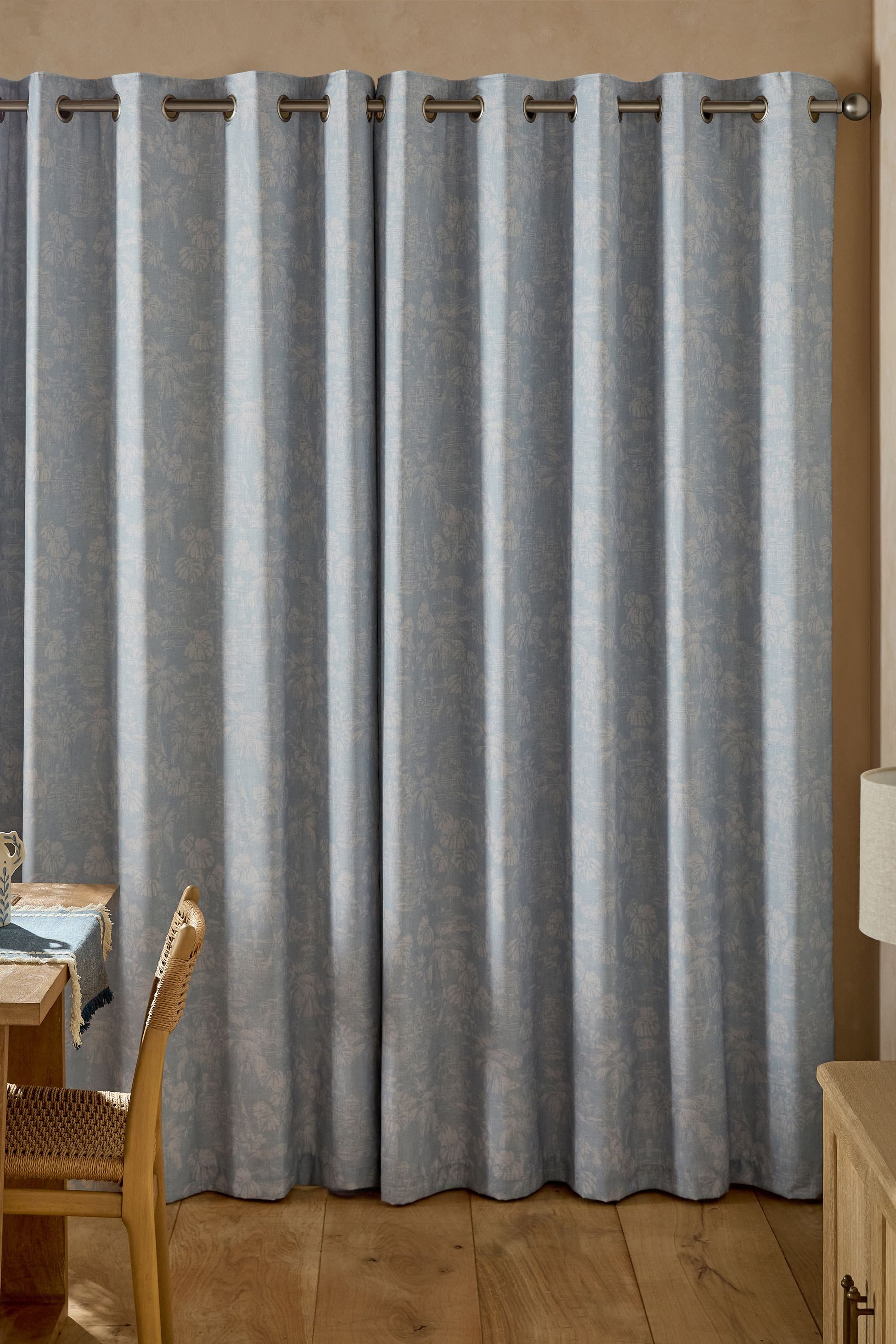 Next Vorhang Gefütterte Ösenvorhänge mit Print und Leinenanteil (2 St)