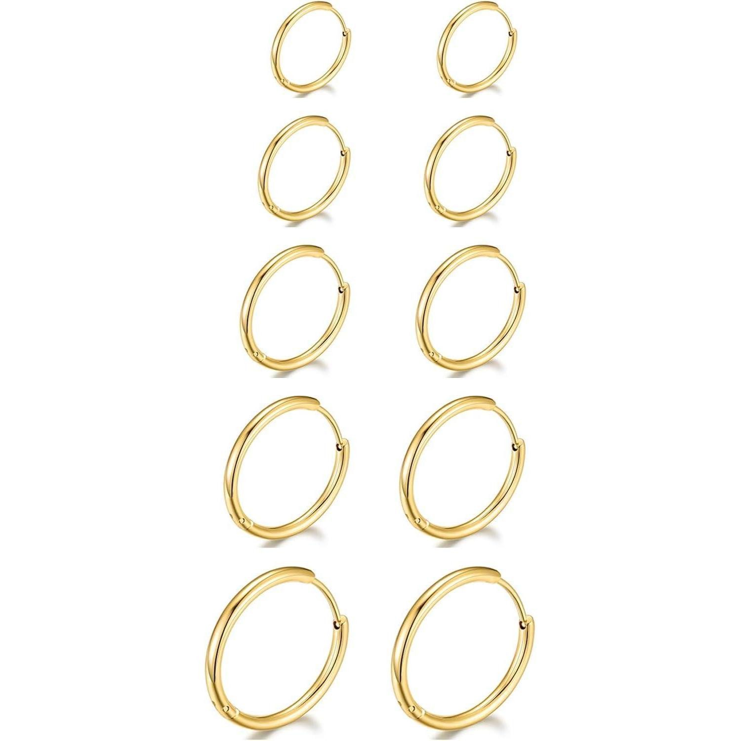 Valentinstagsgeschenk LuxusKollektion Ohrring und Ketten Set Ohrringe Edelstahl Damen Creolen Set 5 Paar Gold 8mm 10mm 12mm 14mm