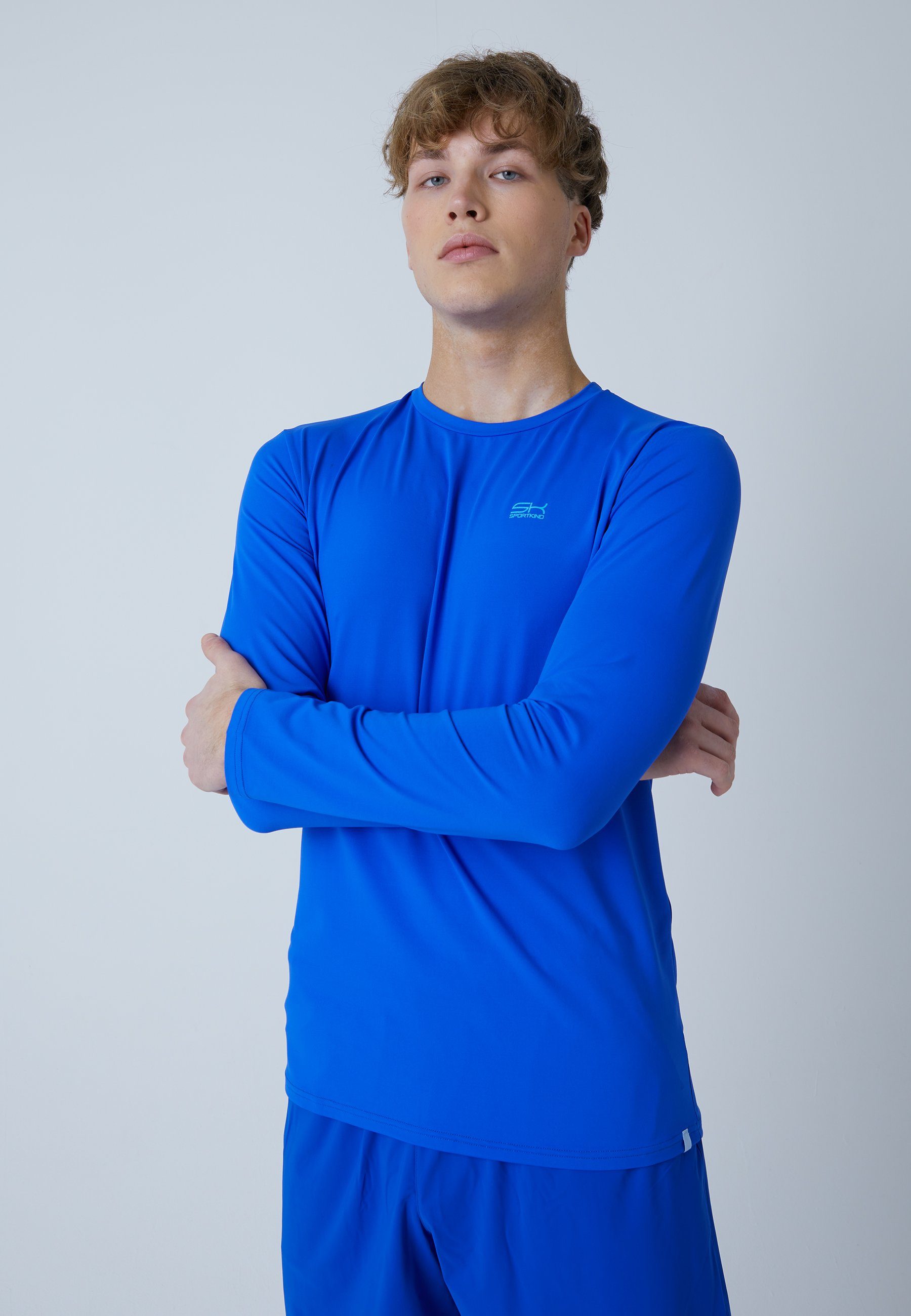 Funktionsshirt kobaltblau Rundhals Longsleeve Shirt Herren SPORTKIND Tennis & Jungen