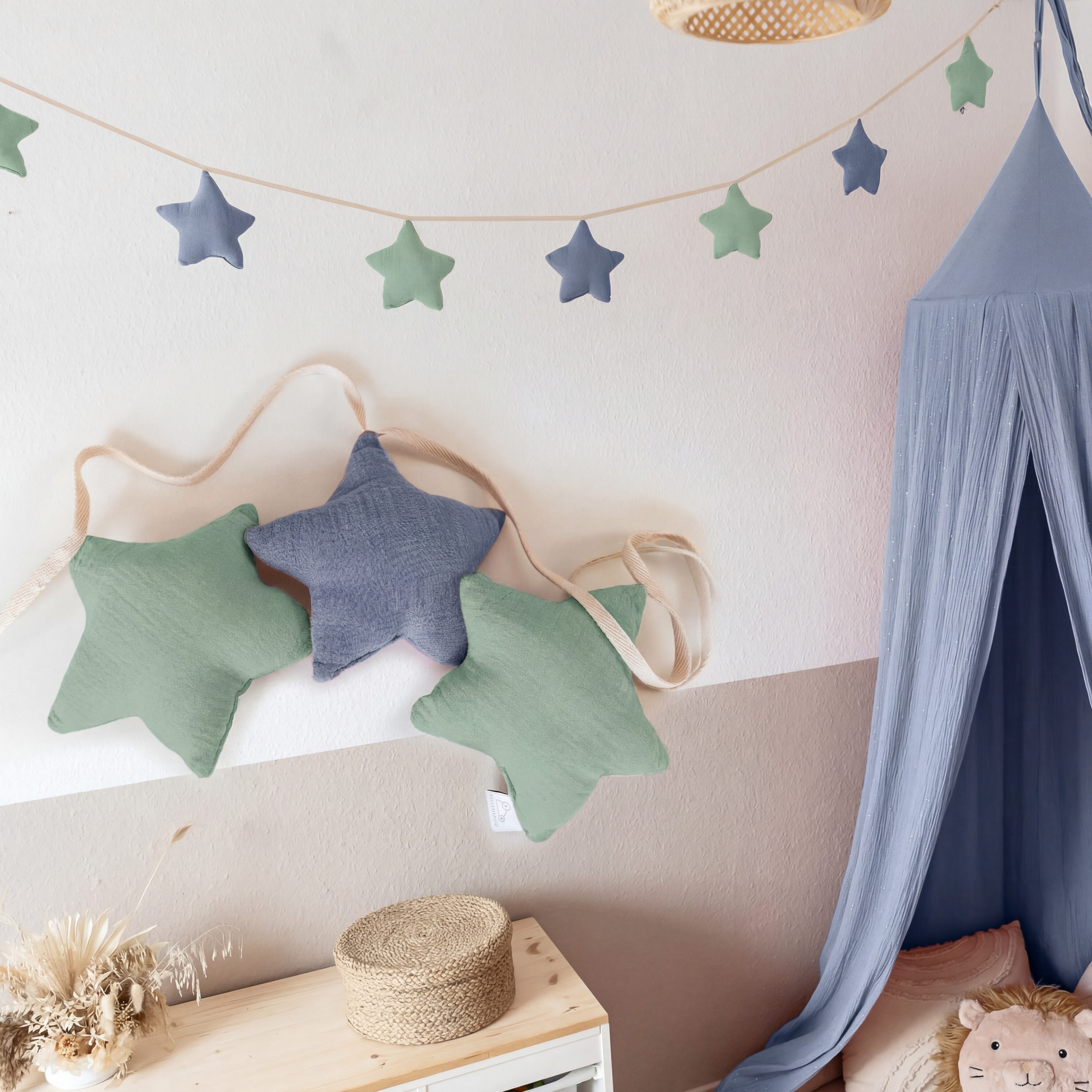 lilimaus Wimpelkette Sternenkette für Kinderzimmer - handgenähte Stoff-Girlande, handgefertigte Stoff-Girlande ca. 300 cm - Wimpel oder Sterne