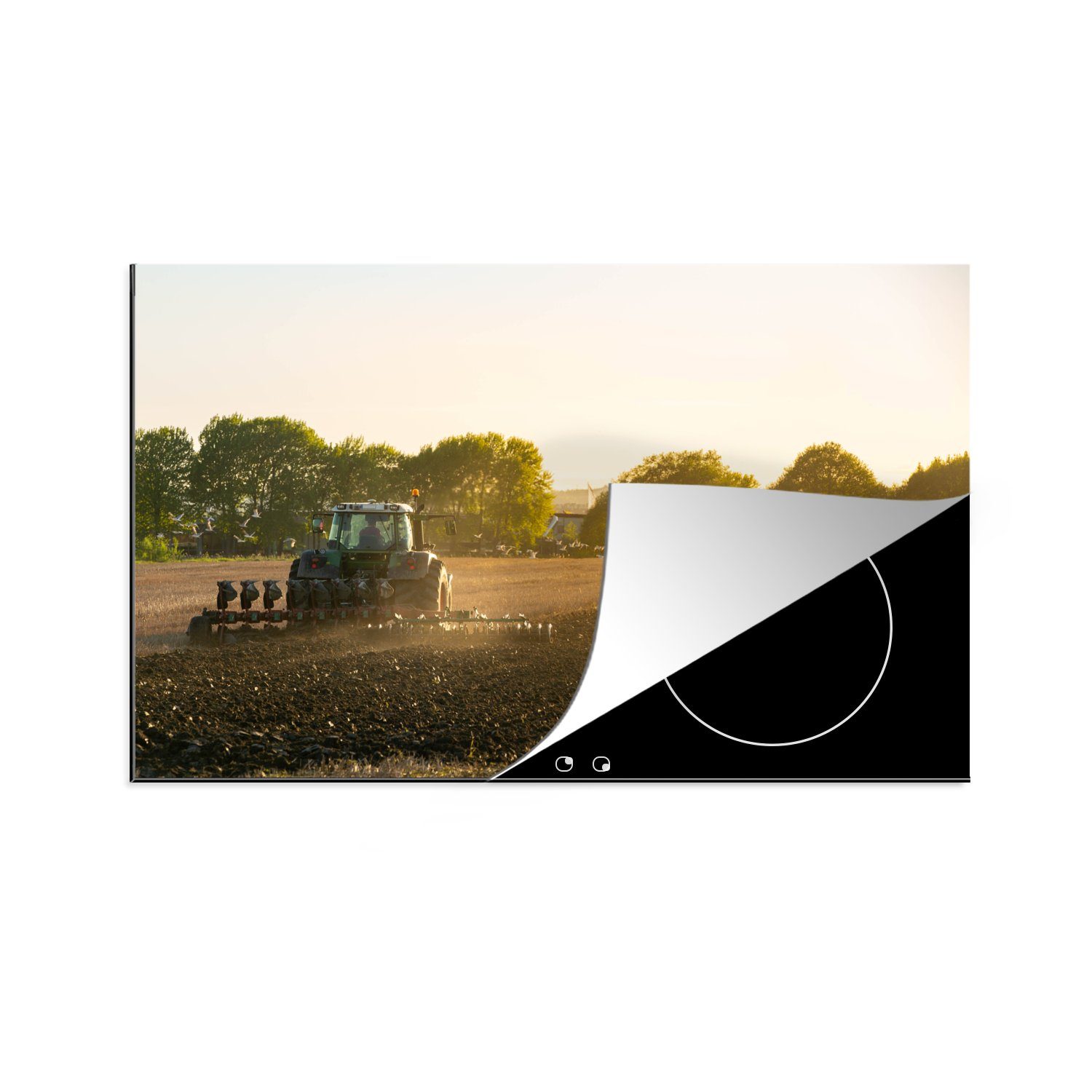 MuchoWow Herdblende-/Abdeckplatte Traktor - Vogel - Land, Vinyl, (1 tlg), 81x52 cm, Induktionskochfeld Schutz für die küche, Ceranfeldabdeckung