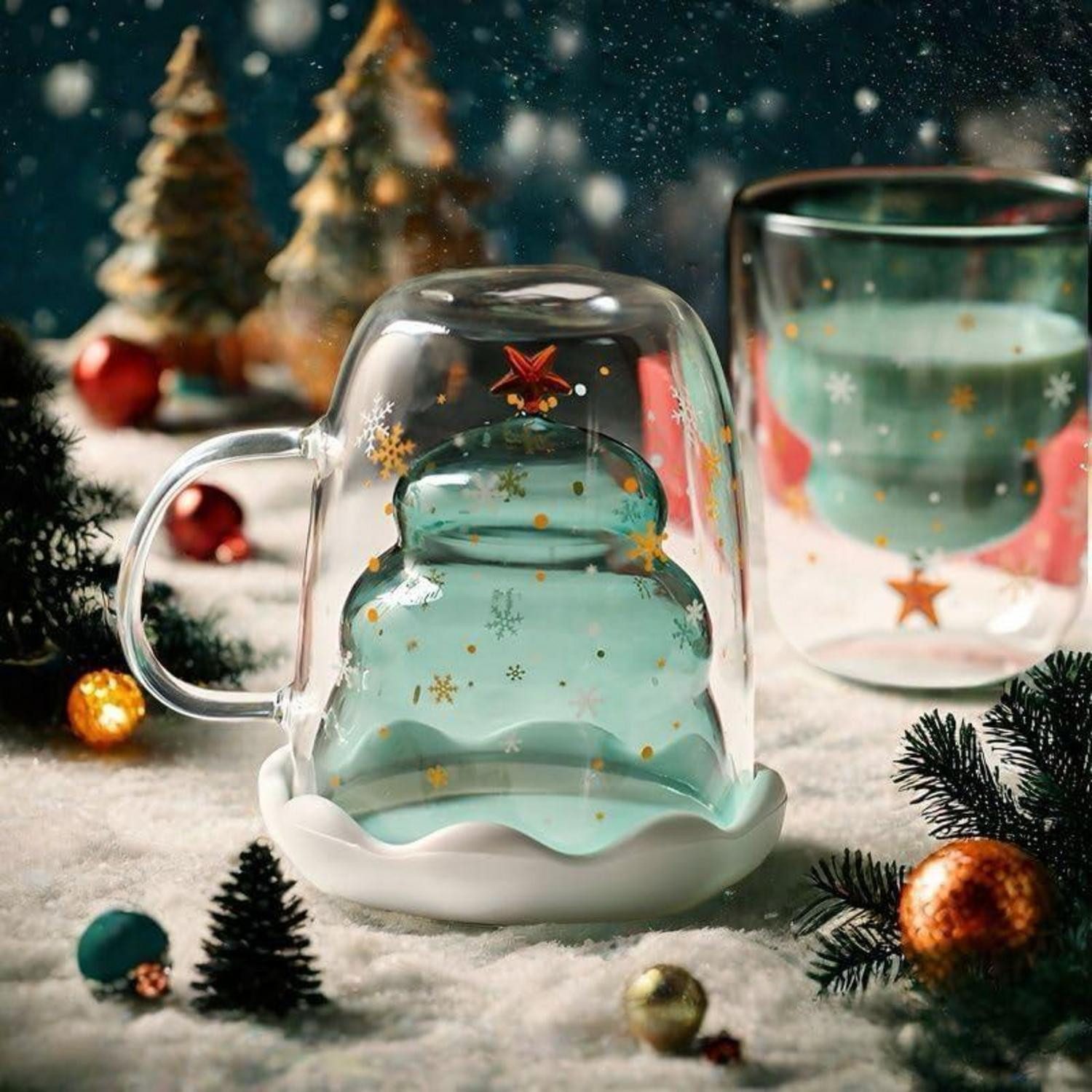 LuxusKollektion Latte-Macchiato-Glas Glas Latte Macchiato 270ml Type 9-weihnachtsbaum Type 9-270ml*1, Glas