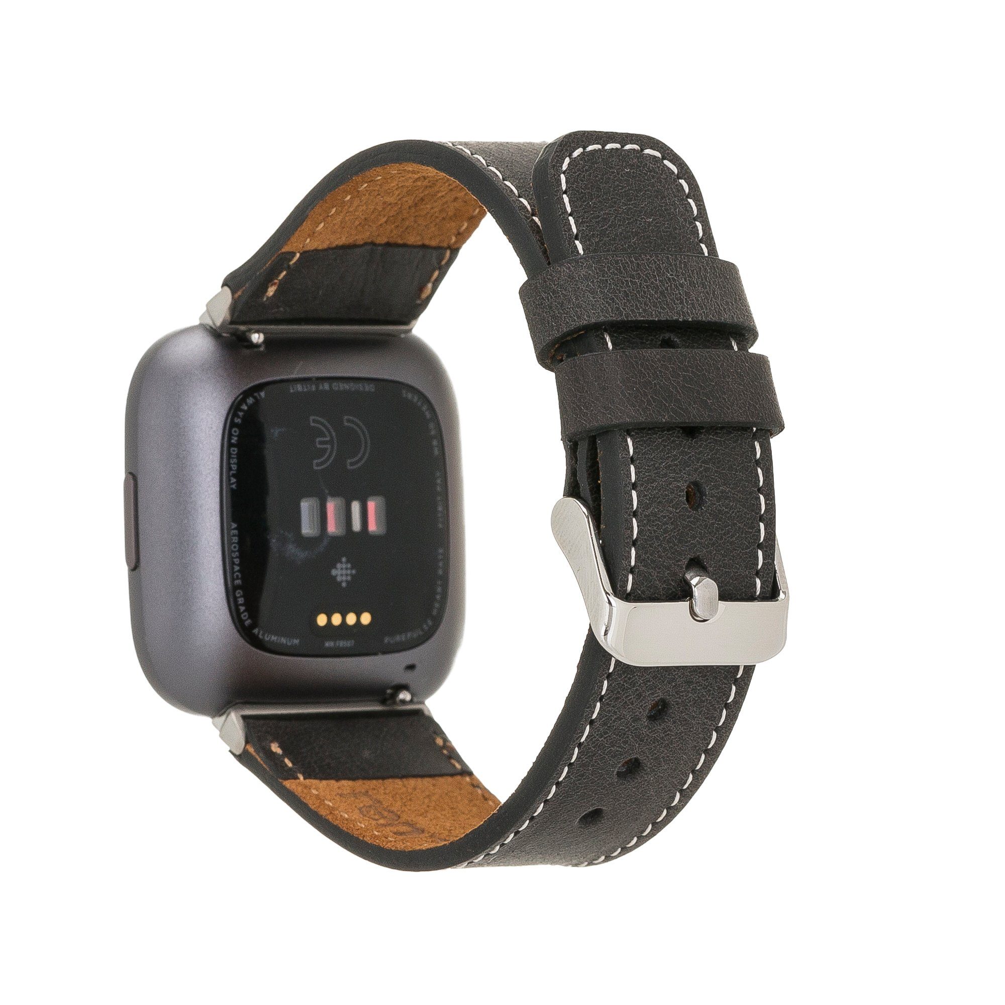 Leder Leather Versa Echtes 3 / Ersatzarmband & Smartwatch-Armband Fitbit 2 4 Dunkelgrau Armband Renna Sense /