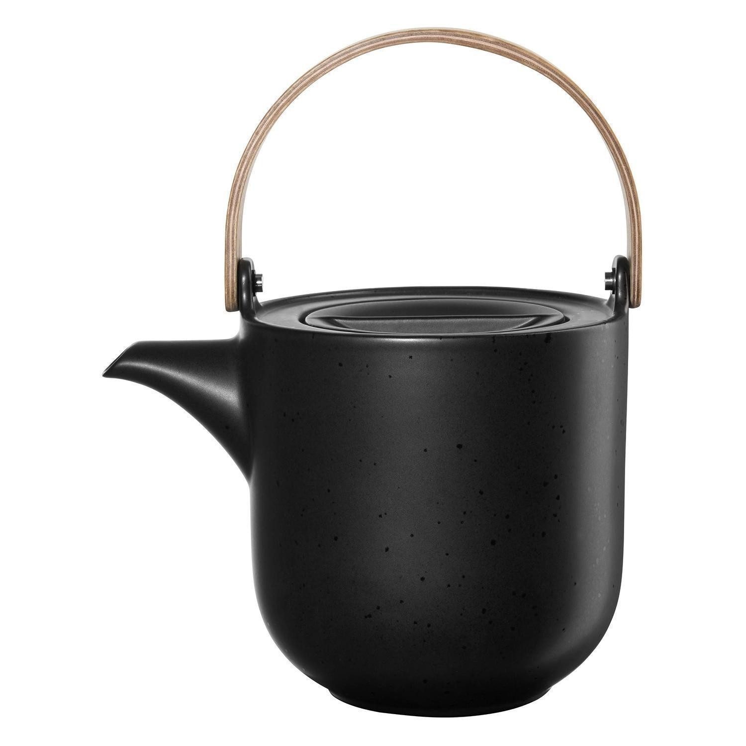 ASA SELECTION Teekanne COPPA KURO, 1500 ml, Schwarz, Braun, H 17,5 cm, 1,5 l, (1-St), Porzellan, mit Henkel aus Holz und Edelstahlsieb