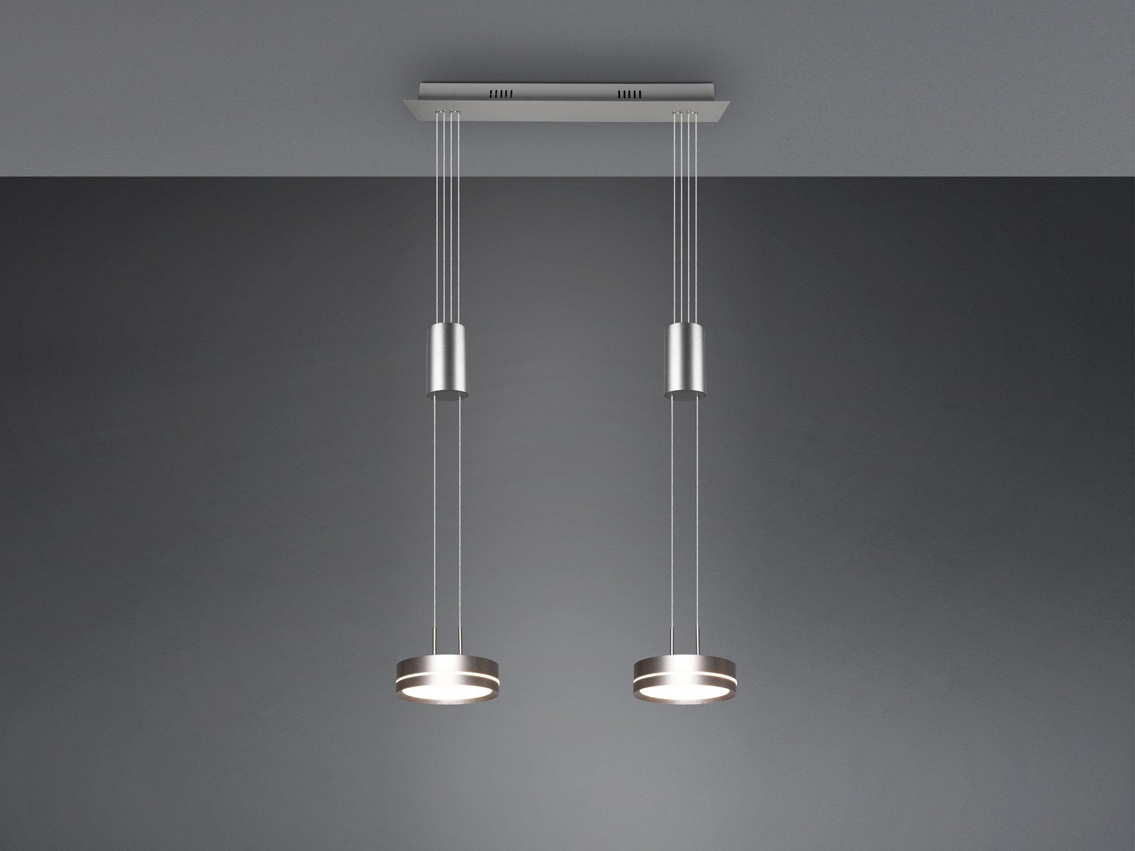 TRIO Leuchten LED Pendelleuchte, Dimmfunktion, LED fest integriert, warmweiß, hängend, stufenlos höhenverstellbar aus Aluminium, Breite 55cm