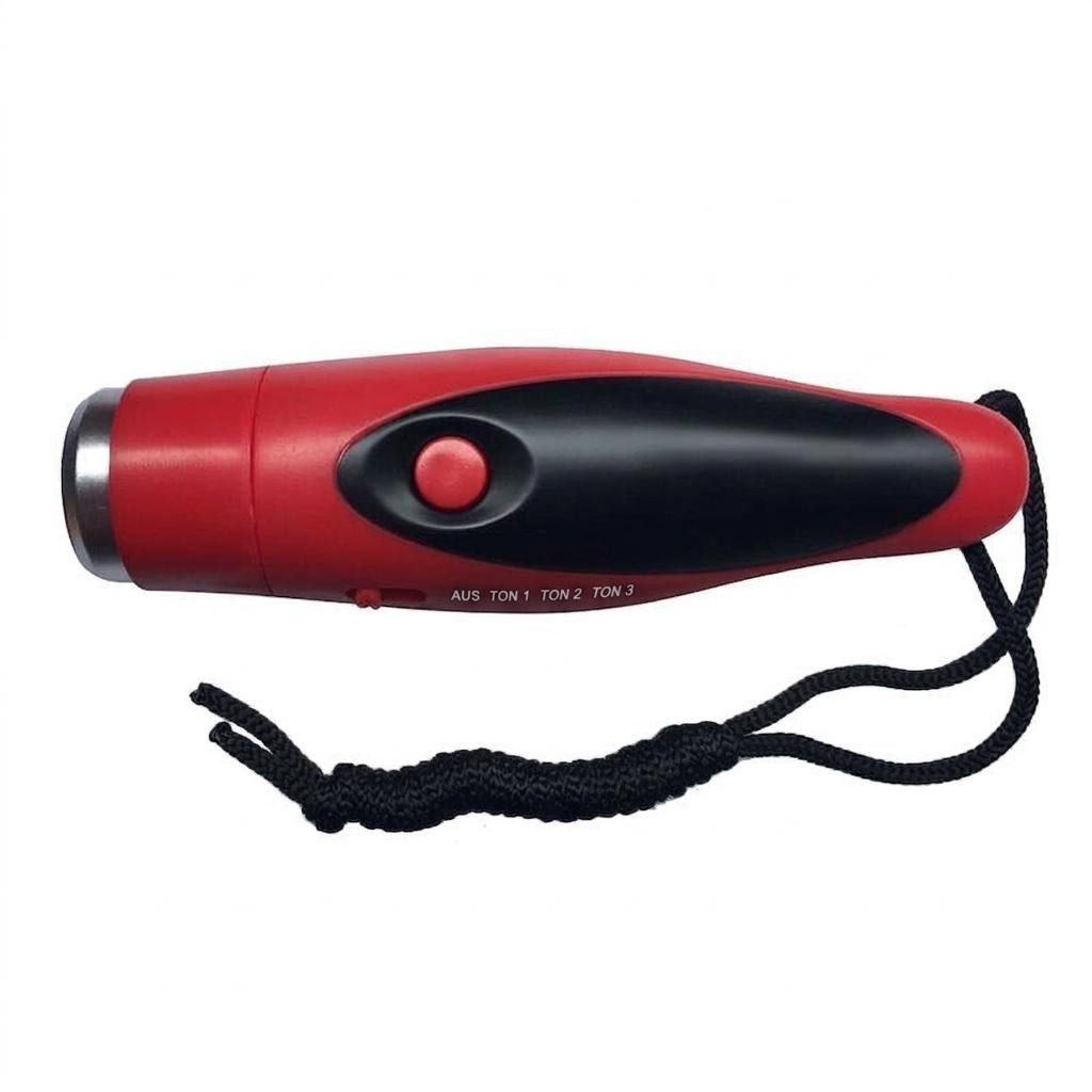 GarveeMore Trillerpfeife Elektronische Trillerpfeife 125 dB – 3 Töne, rot/ gelb/ blau, (1-St), Kontaktlos per Knopfdruck, inkl. 4 Batterien – für Sport & Sicherheit