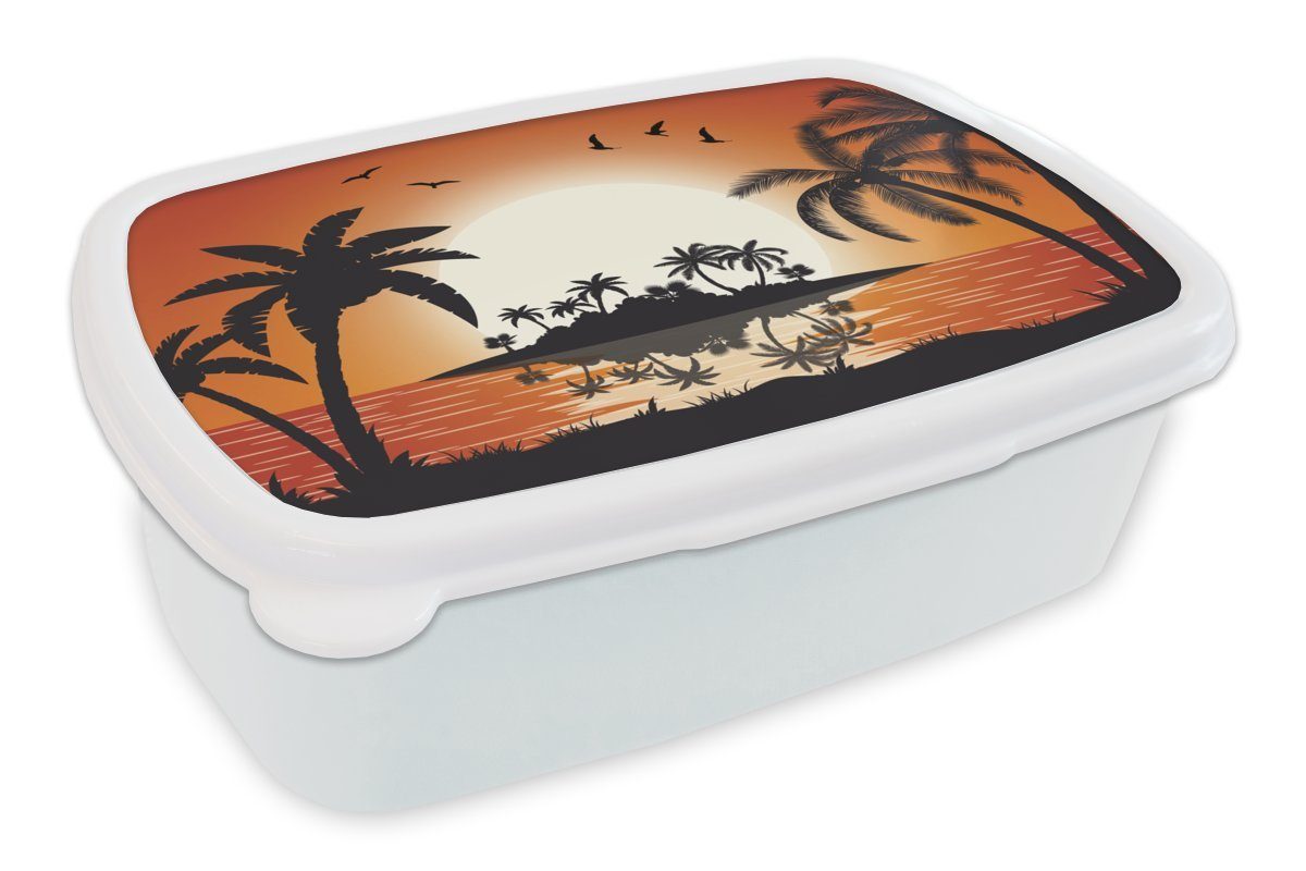 MuchoWow Lunchbox Insel - Meer - Sonne - Palme, Kunststoff, (2-tlg), Brotbox für Kinder und Erwachsene, Brotdose, für Jungs und Mädchen weiß