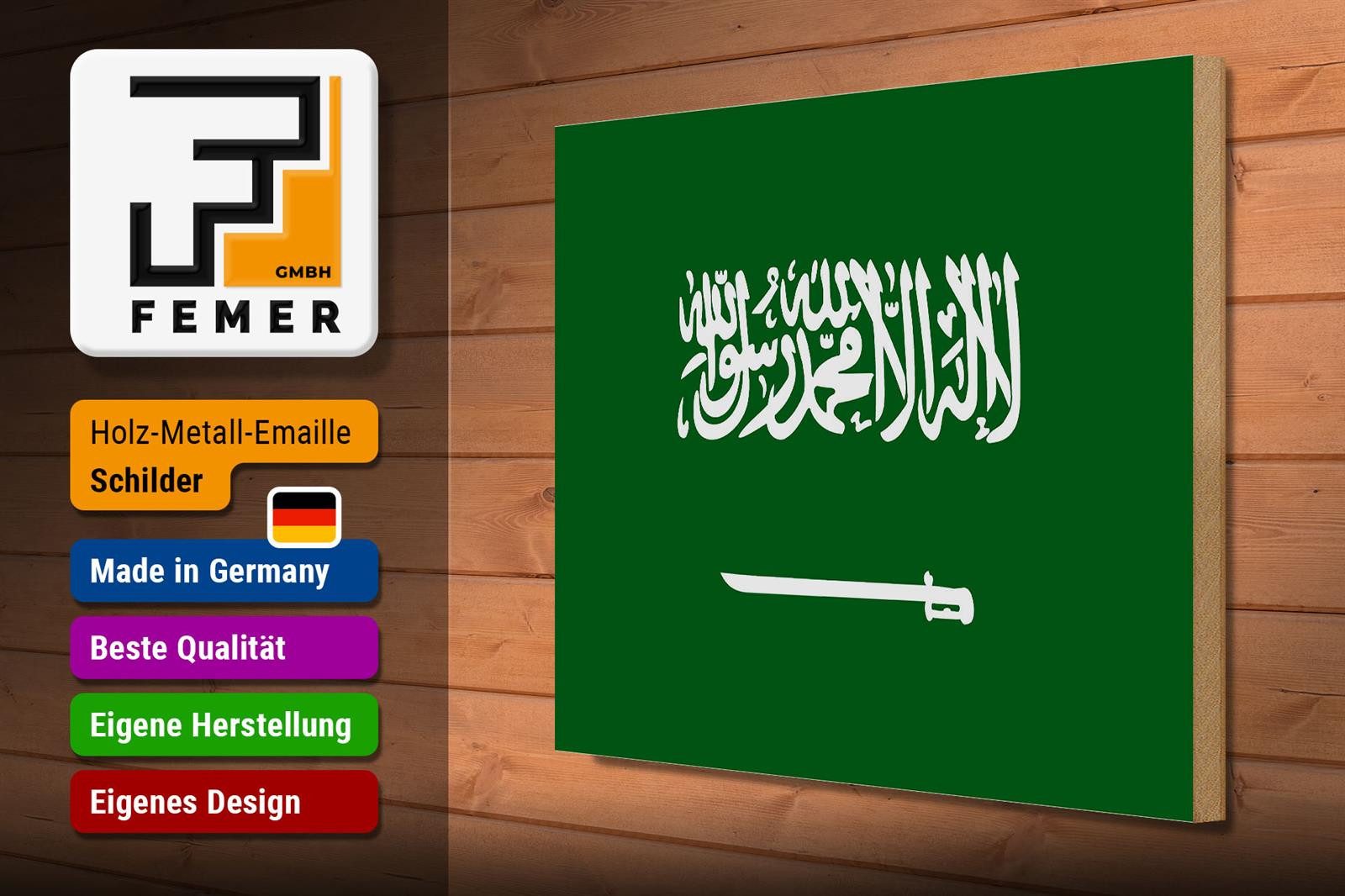 Femer GmbH Holzbild Flagge Saudi-Arabien 40x30cm Flag Saudi Arabia, Flaggen (1 St), Glatte Holzfaserplatte (MDF), vorn beschichtet