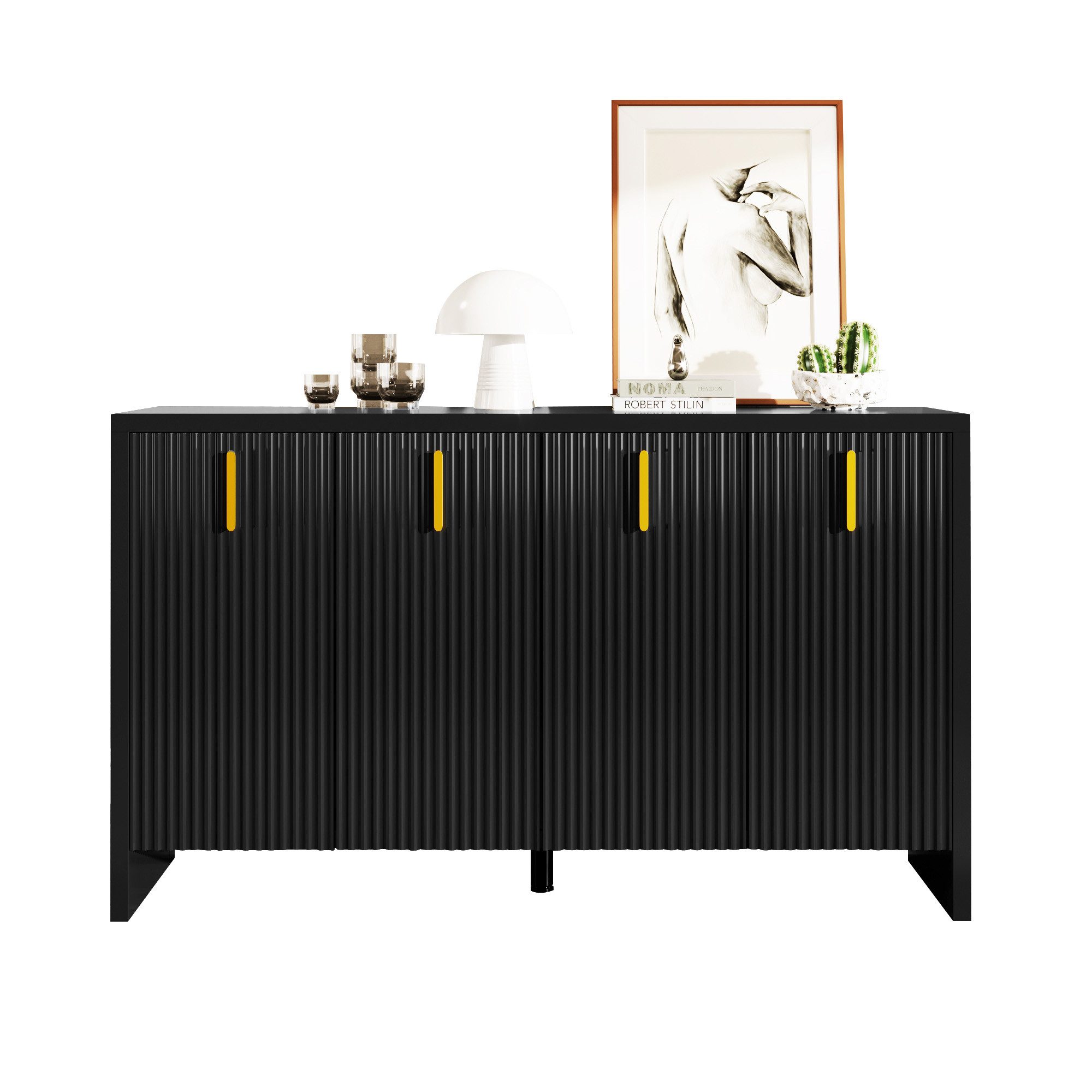 Merax Sideboard mit vier Türen und verstellbaren Einlegeböden, Kommode mit Metallgriffe,Wohnzimmerschrank,Buffet,B:140cm