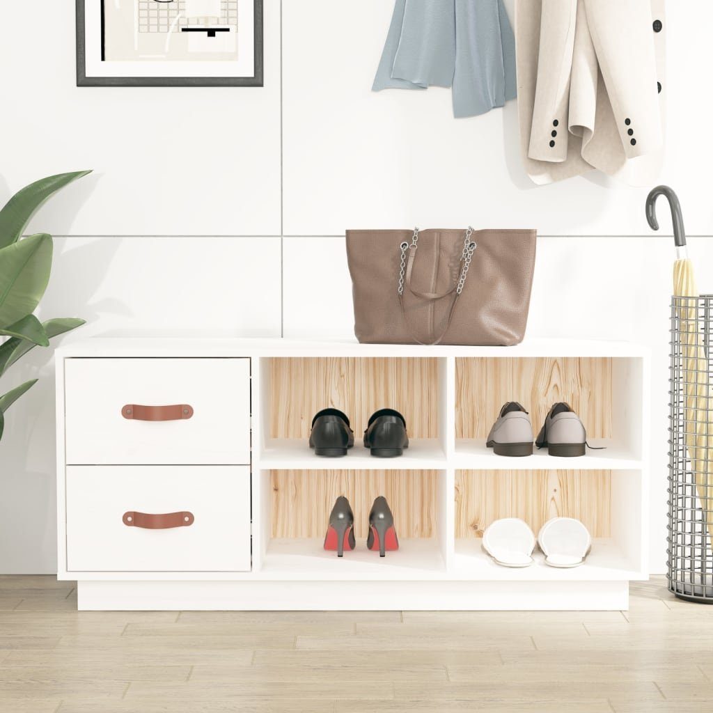 vidaXL Schuhregal Schuhbank Weiß 100x34x45 cm Massivholz Kiefer, 1-tlg.