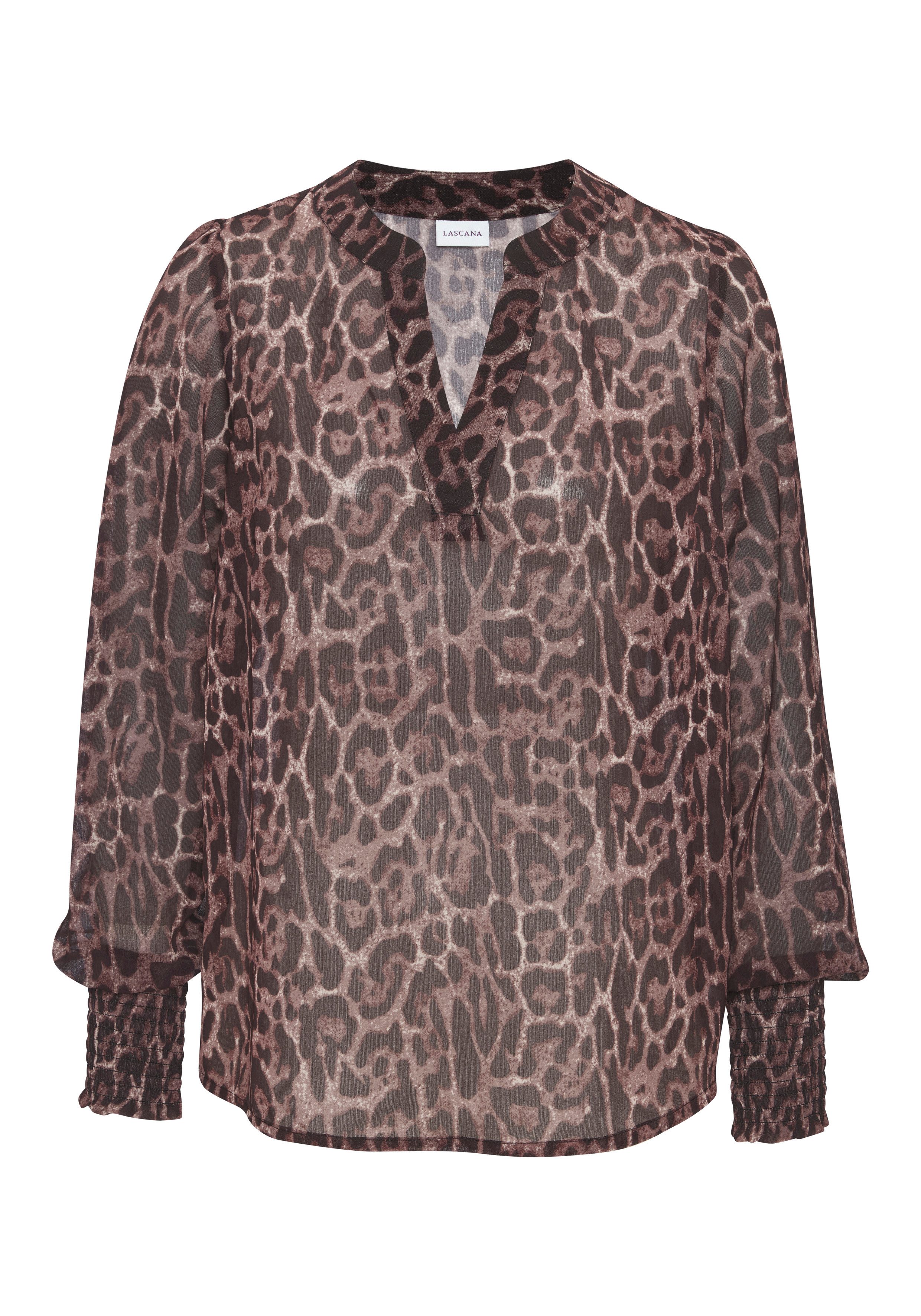 LASCANA Chiffonbluse mit Leodruck und V-Ausschnitt, Damenbluse, elegant-chic