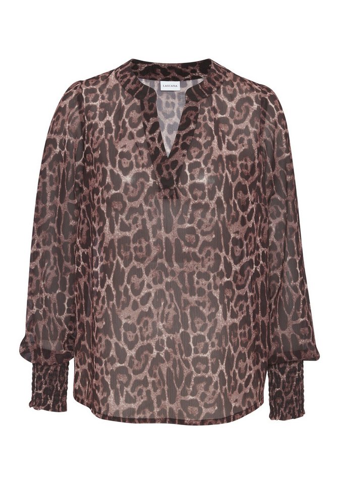 LASCANA Chiffonbluse mit Leodruck und V-Ausschnitt, Damenbluse, elegant-chic