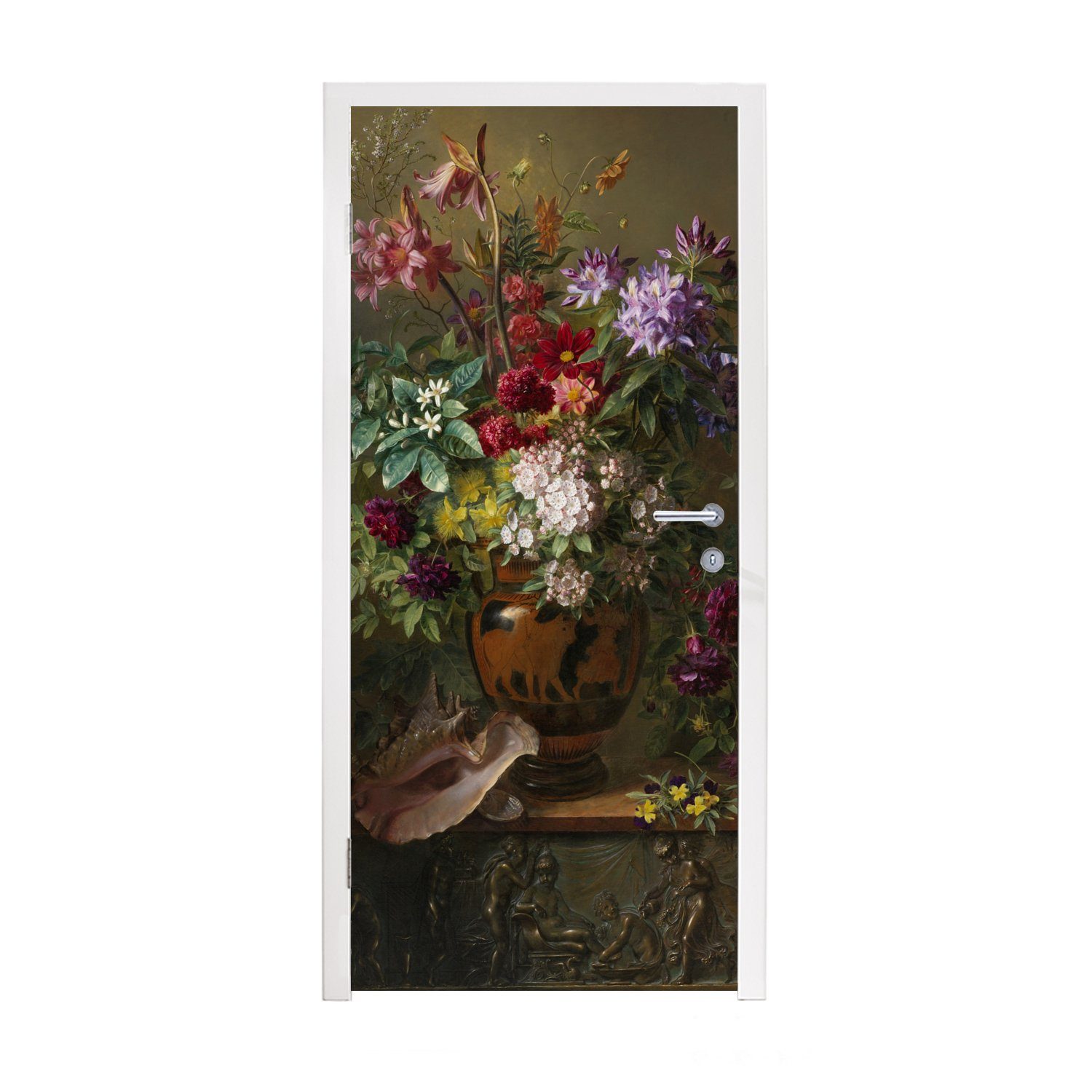MuchoWow Türtapete Stilleben mit Blumen in einer griechischen Vase: Allegorie des, Matt, bedruckt, (1 St), Fototapete für Tür, Türaufkleber, 75x205 cm