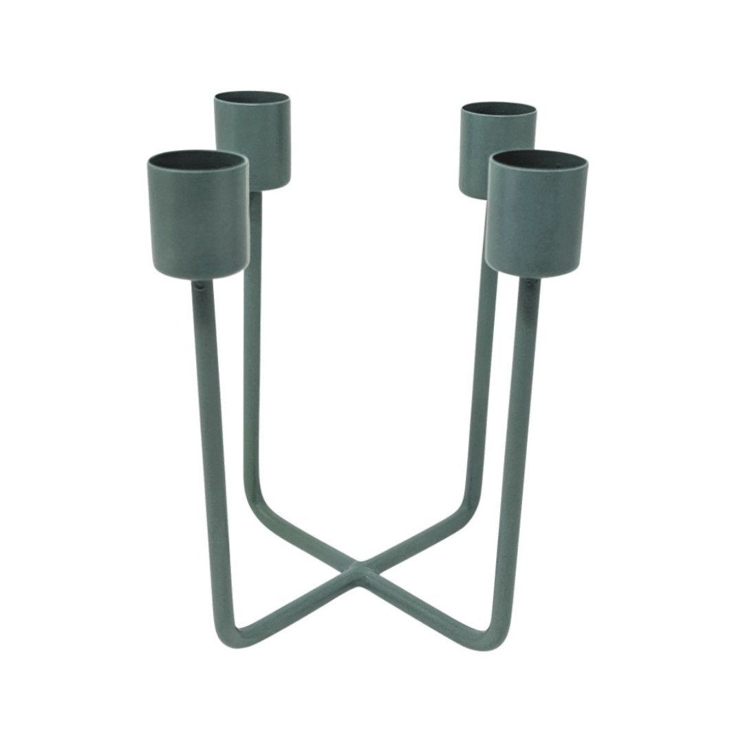 LaLe Living Kerzenständer Quattra für 4 Stabkerzen in Schwarz, Petrol, Kupfer 12,5 x 14,5 cm, aus Eisen, Adventskranz