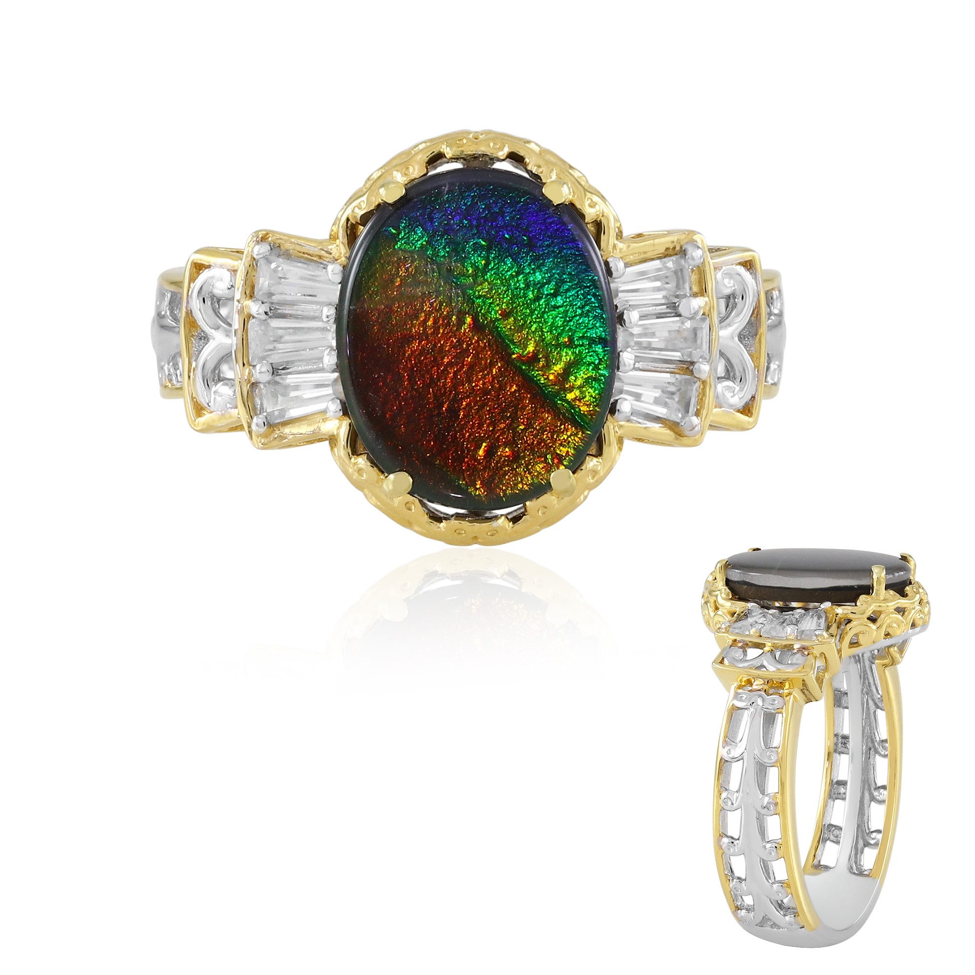 Cavill Silberring Cavill Ring 4,88 ct Ammolith in 925 Sterlingsilber, Zirkone, Palladium (1-tlg)