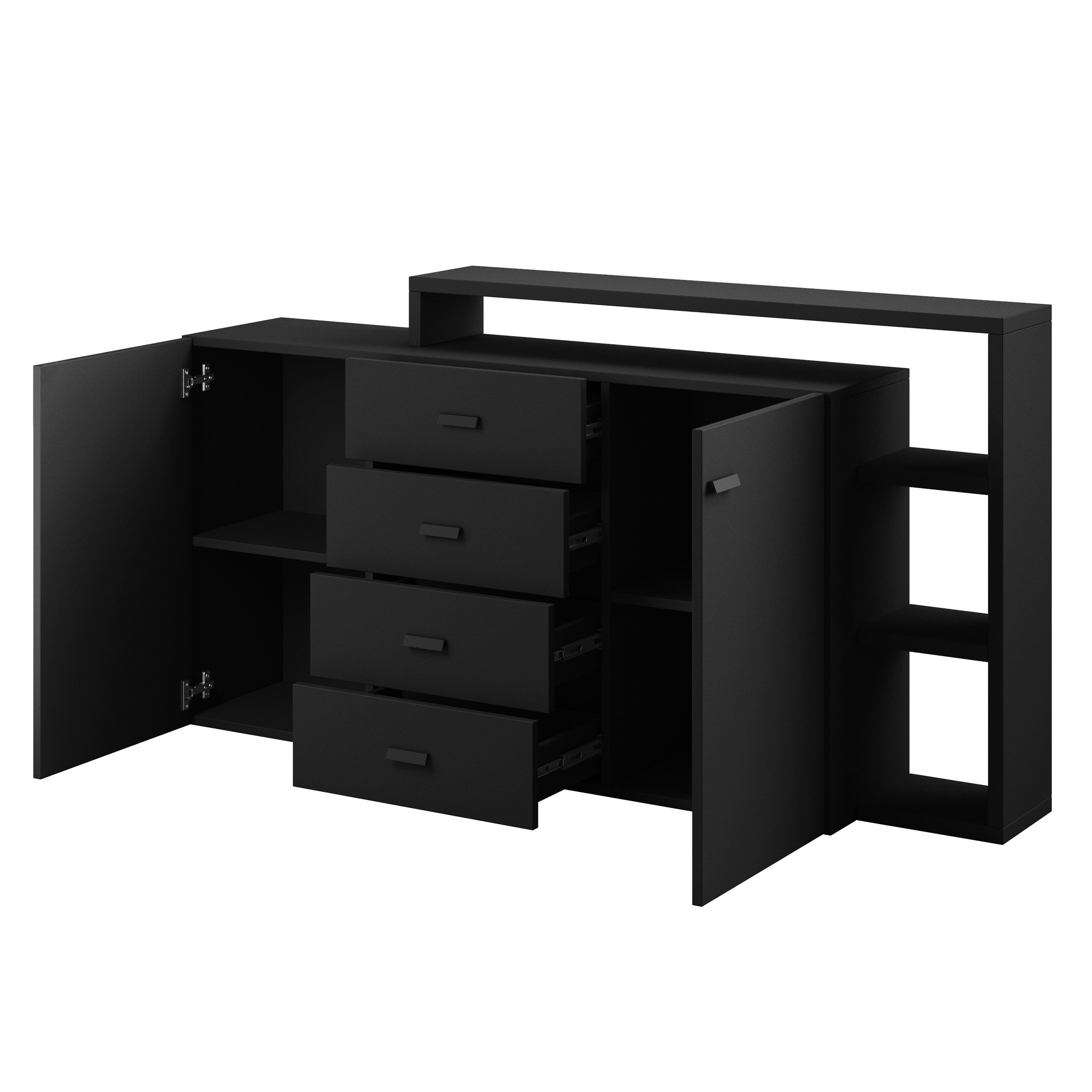 Masseno Kommode BOTTEGA 180 cm Sideboard mit 4 Schubladen und 2 Türen Schwarz