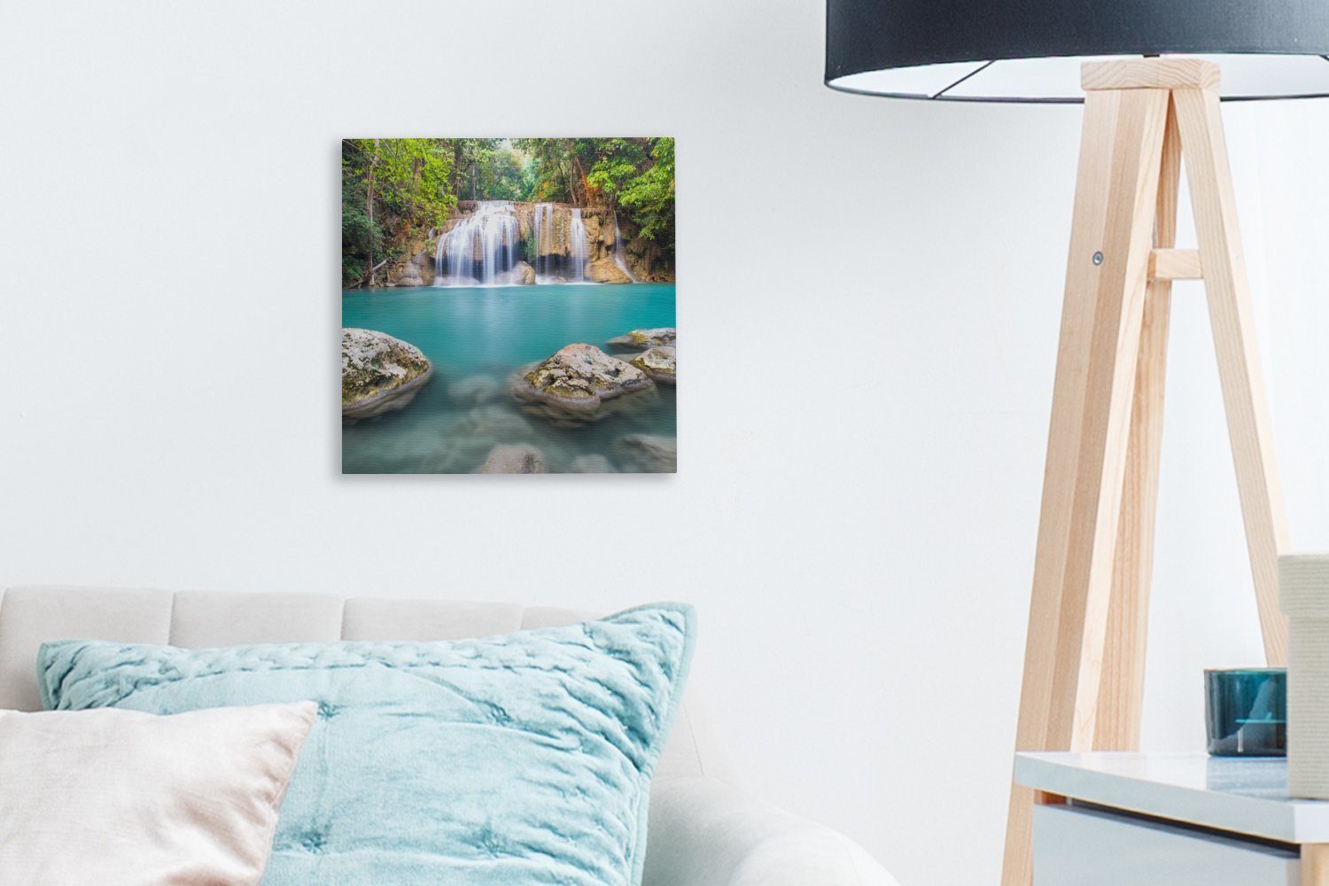 (1 für Leinwand St), OneMillionCanvasses® im Bilder Leinwandbild Wohnzimmer vor dem Wasserfall Schlafzimmer Felsen Moosbewachsene Erawan-Nationalpark,