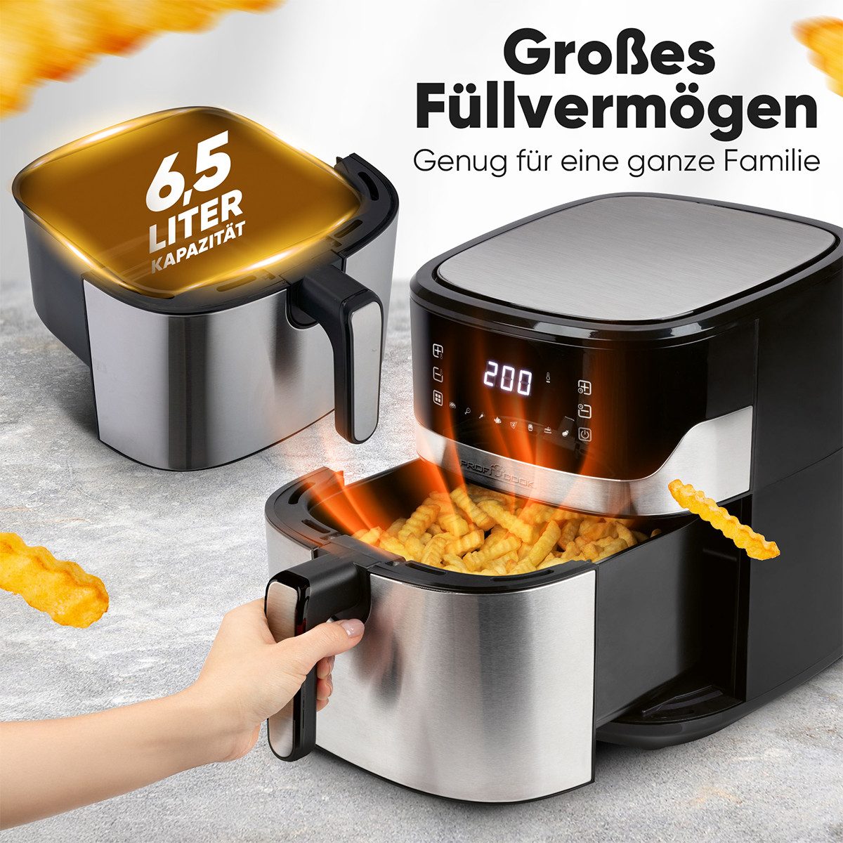 ProfiCook Heißluftfritteuse PC-FR 1294 H, Heißluftfritteuse mit 360° Air-Flow, 6,5L