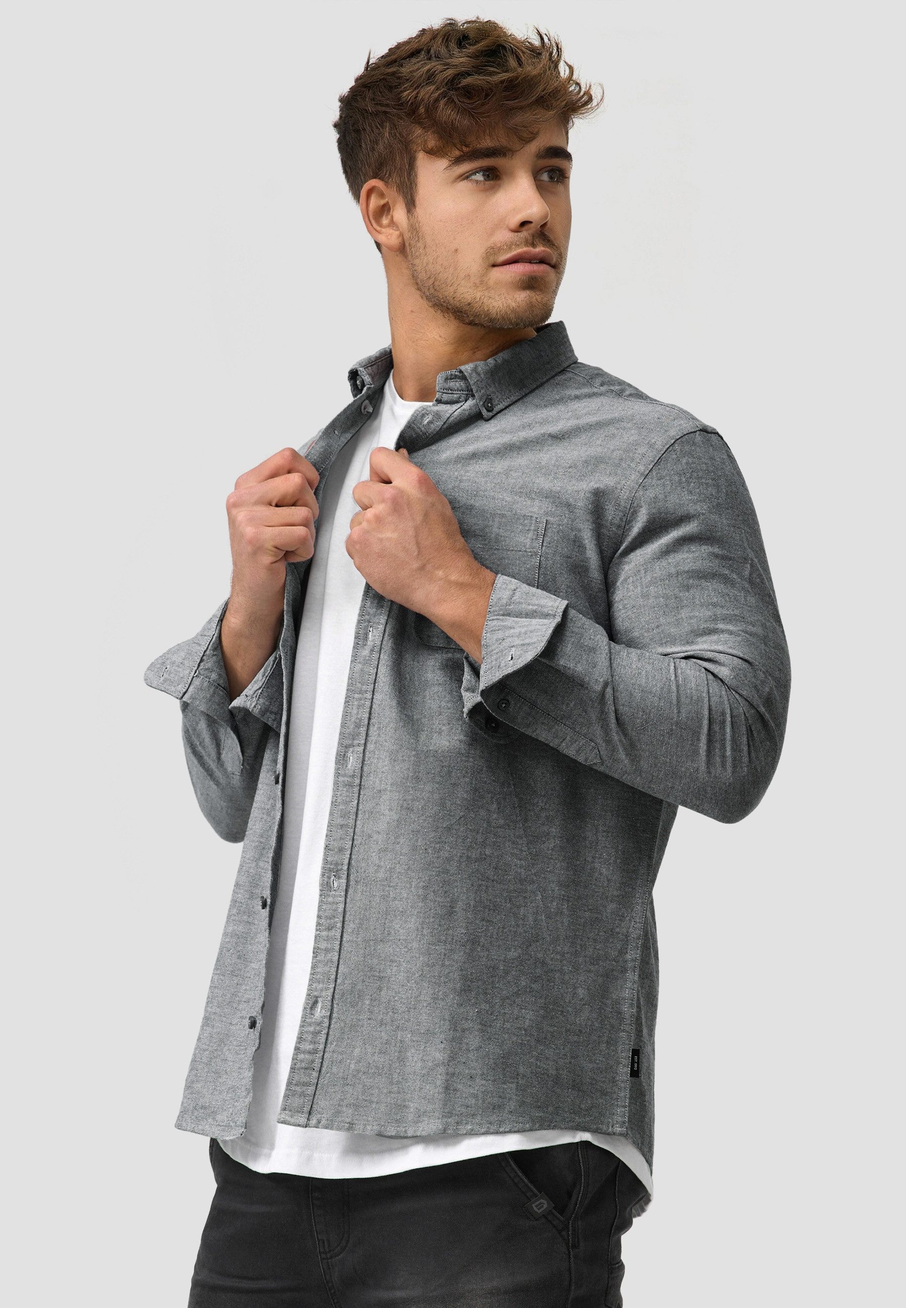 Indicode Langarmhemd Herren Kepner Herrenhemd Langarm mit Button-Down-Kragen und Brusttasche