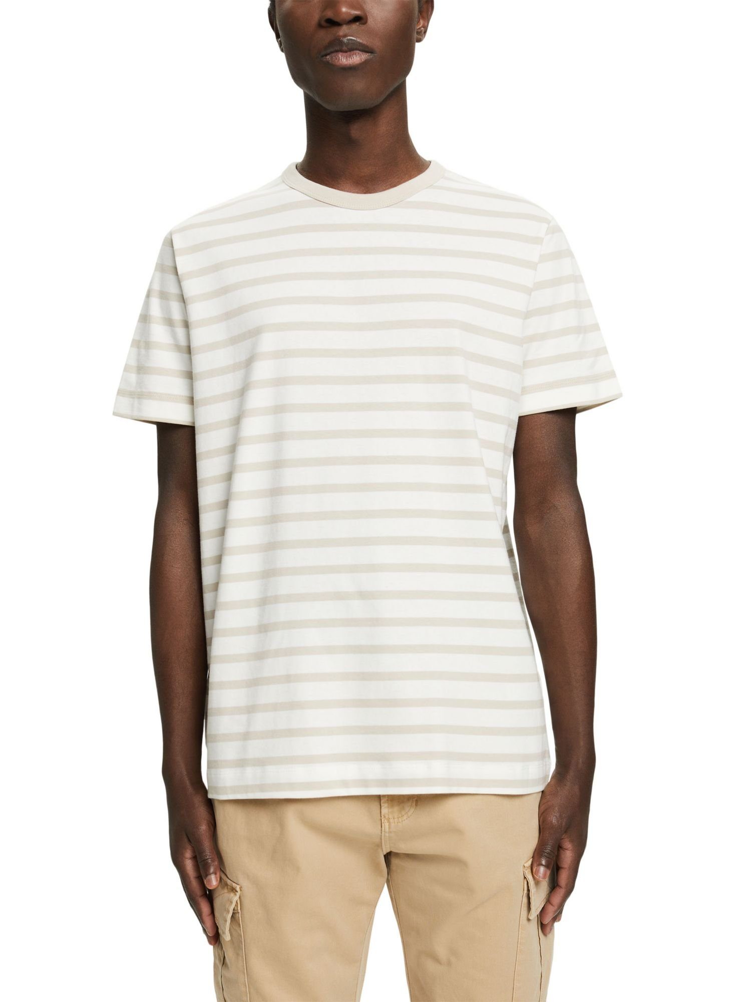 Esprit Collection T-Shirt Streifen-T-Shirt aus Baumwolle (1-tlg) LIGHT nachhaltiger TAUPE