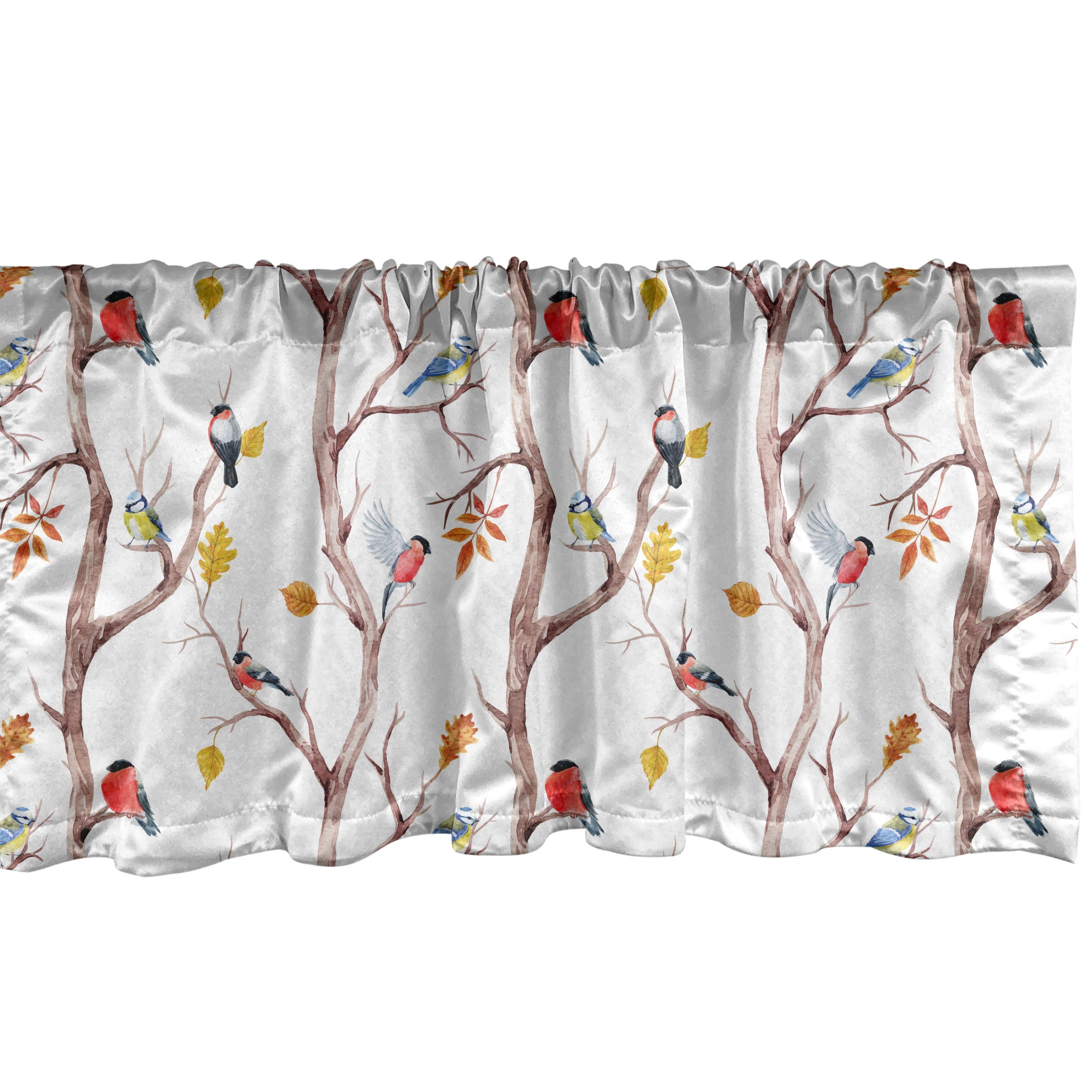 Scheibengardine Vorhang Volant für Küche Schlafzimmer Dekor mit Stangentasche, Abakuhaus, Microfaser, Herbst Vögel auf einem Baum Art Design