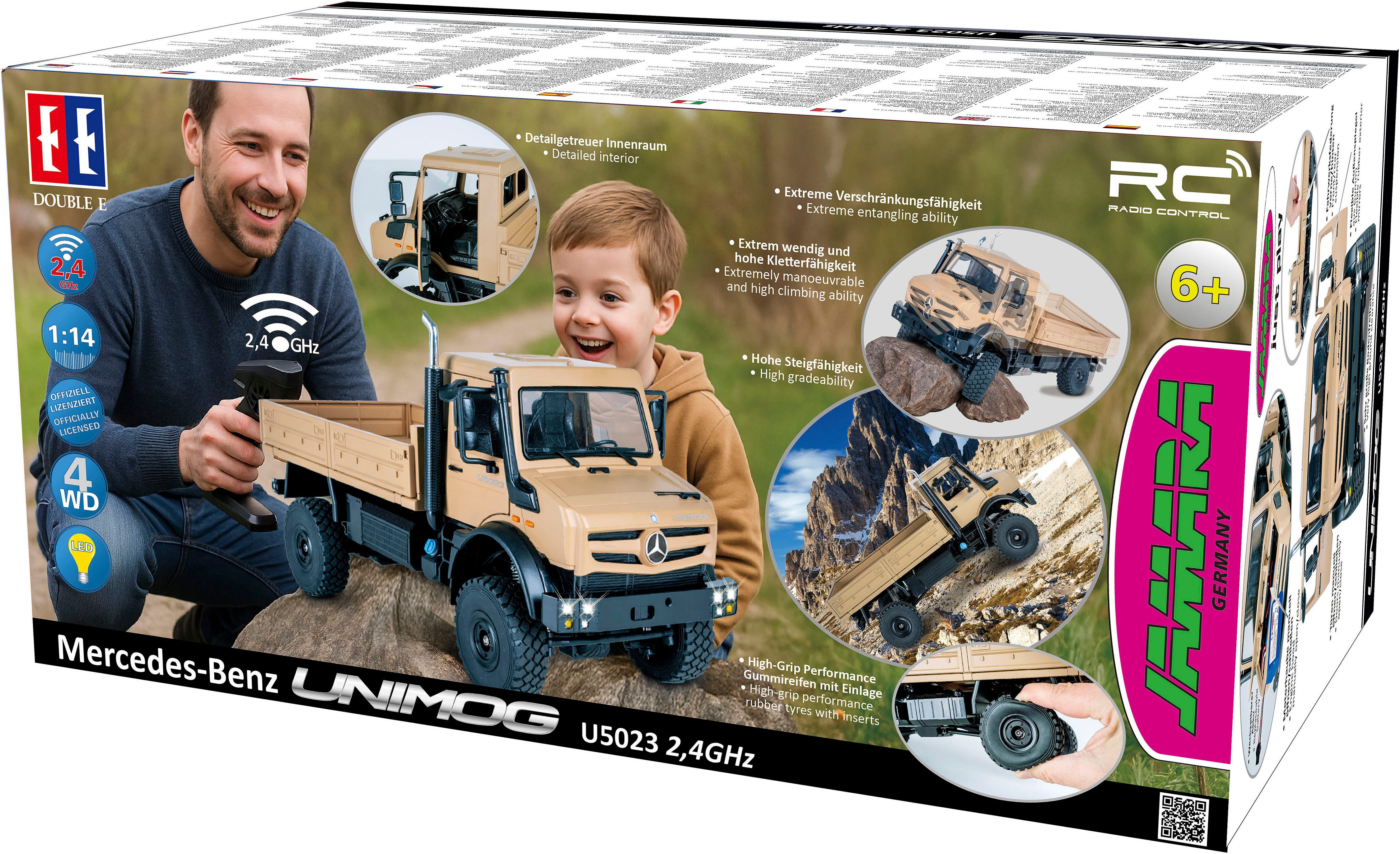 Jamara RC-LKW Mercedes-Benz Unimog U5023 beige 2,4GHz, LED-Licht; Maßstab 1:14