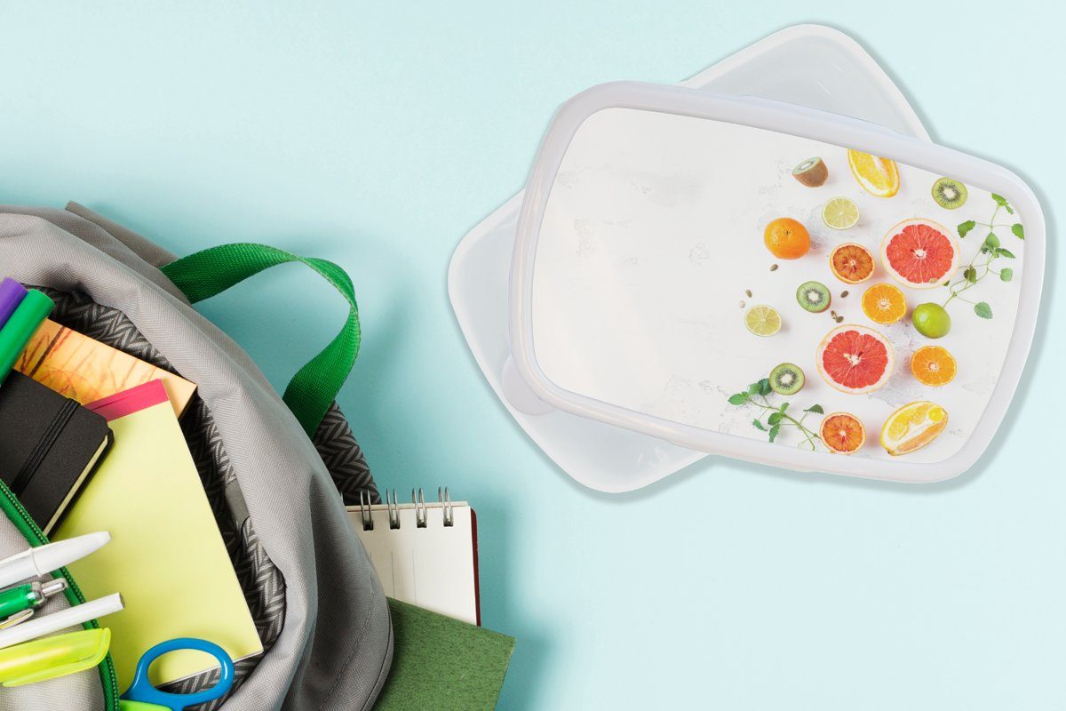 Sommer Kinder - Mädchen Kunststoff, (2-tlg), - für Brotdose, - Brotbox Regenbogen Lunchbox Gesund, Zitrusfrüchte und Jungs für Obst Erwachsene, - und weiß MuchoWow
