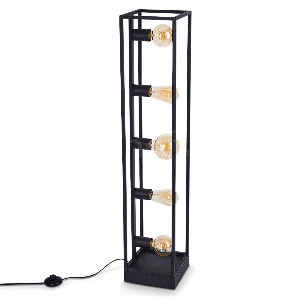 hofstein Stehlampe »Ganda« Standbeleuchtung aus Metall in Schwarz in Retro Style, ohne Leuchtmittel, 5xE27, Vintage Leuchte mit Fußschalter am Kabel