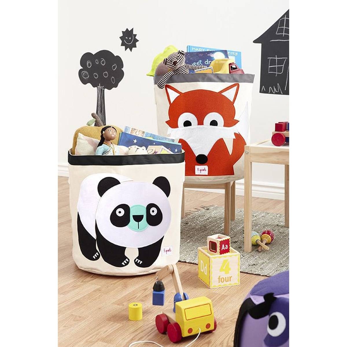 3 Sprouts Aufbewahrungskorb für Spielzeug oder als Wäschekorb mit Tiermotiven 45 cm hoch 43 cm Ø