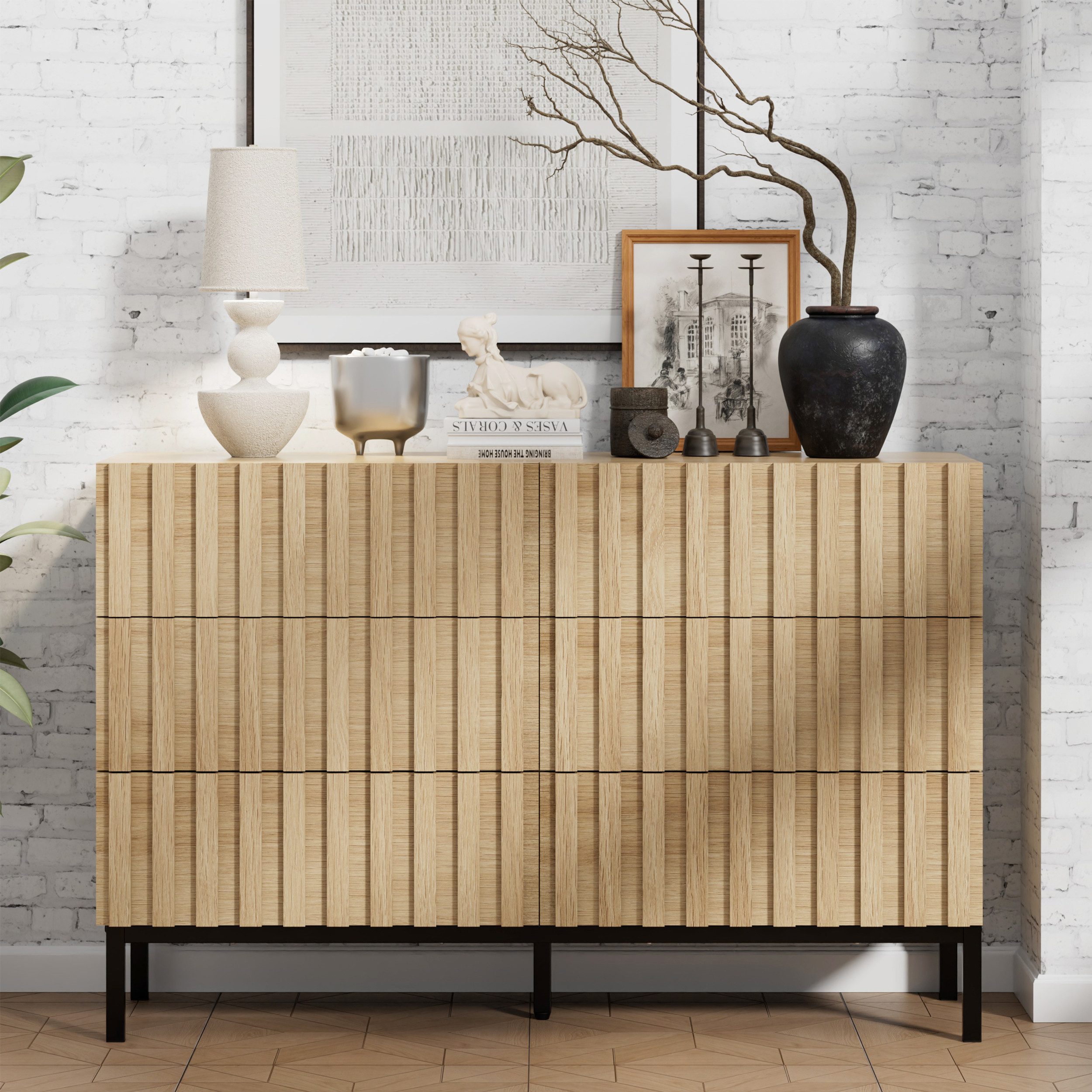 UEV Kommode schmal Sideboard für Wohnzimmer Schlafzimmer Flur (Packung, Aufbewahrungsschrank), Kippsicherung, Aufbewahrungskommode, TV Board Schubladenschrank Buffet