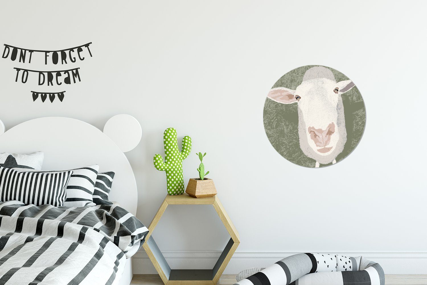 Schafes, Tapetenkreis nach Kinderzimmer, MuchoWow das oben Wandsticker Illustration (1 St), Tapetenaufkleber, schaut eines Rund, für Wohnzimmer Eine