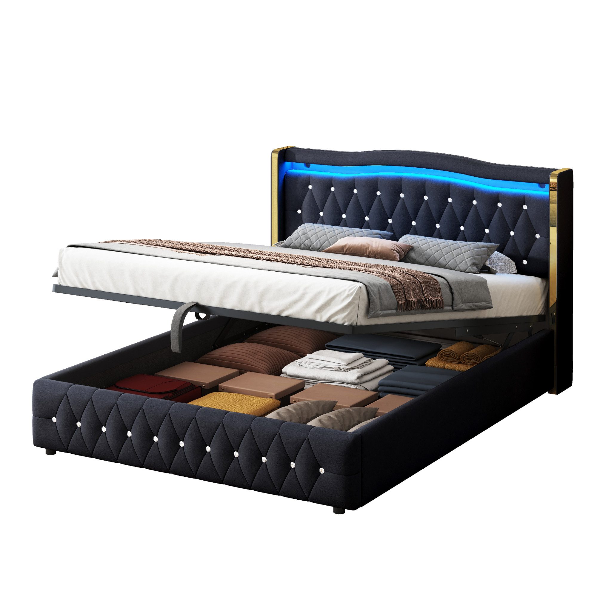 Flieks Polsterbett, LED hydraulisches Doppelbett 140x200cm günstig online kaufen