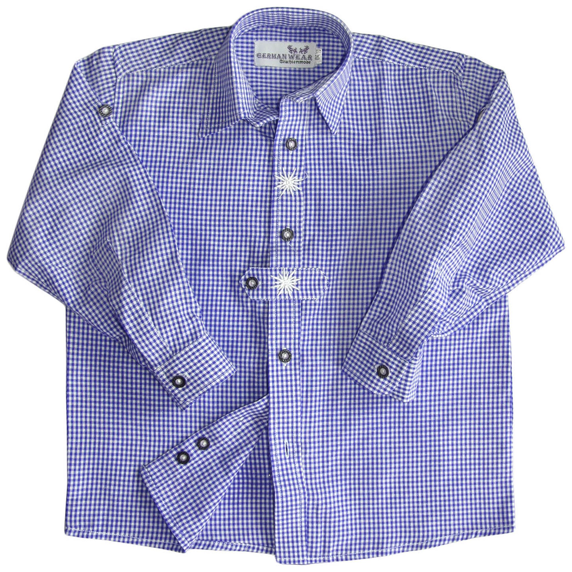 German Wear Trachtenhemd GW1223-EW Kinder Trachtenhemd für Trachtenhosen Trachtenmode mit Edelweiß karo