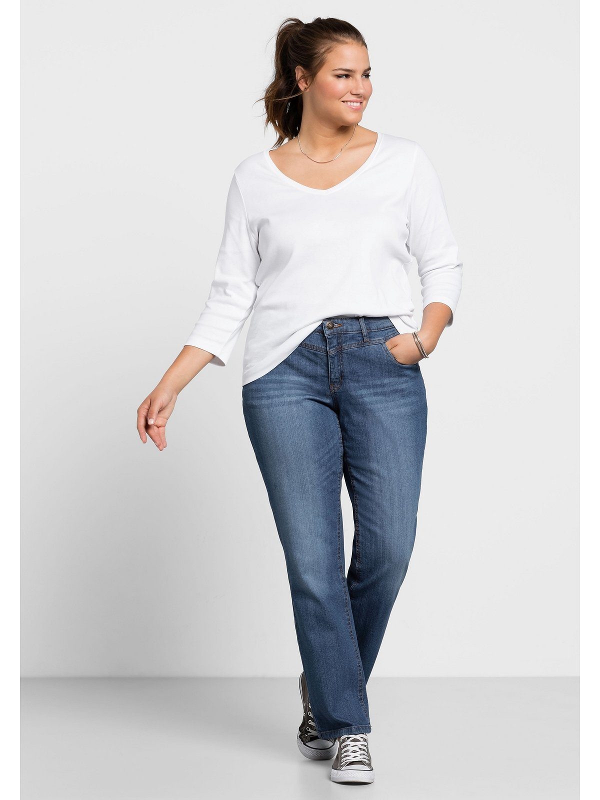 Stretch-Jeans mit Denim Sheego Größen Große Gerade« Used-Effekten blue »Die