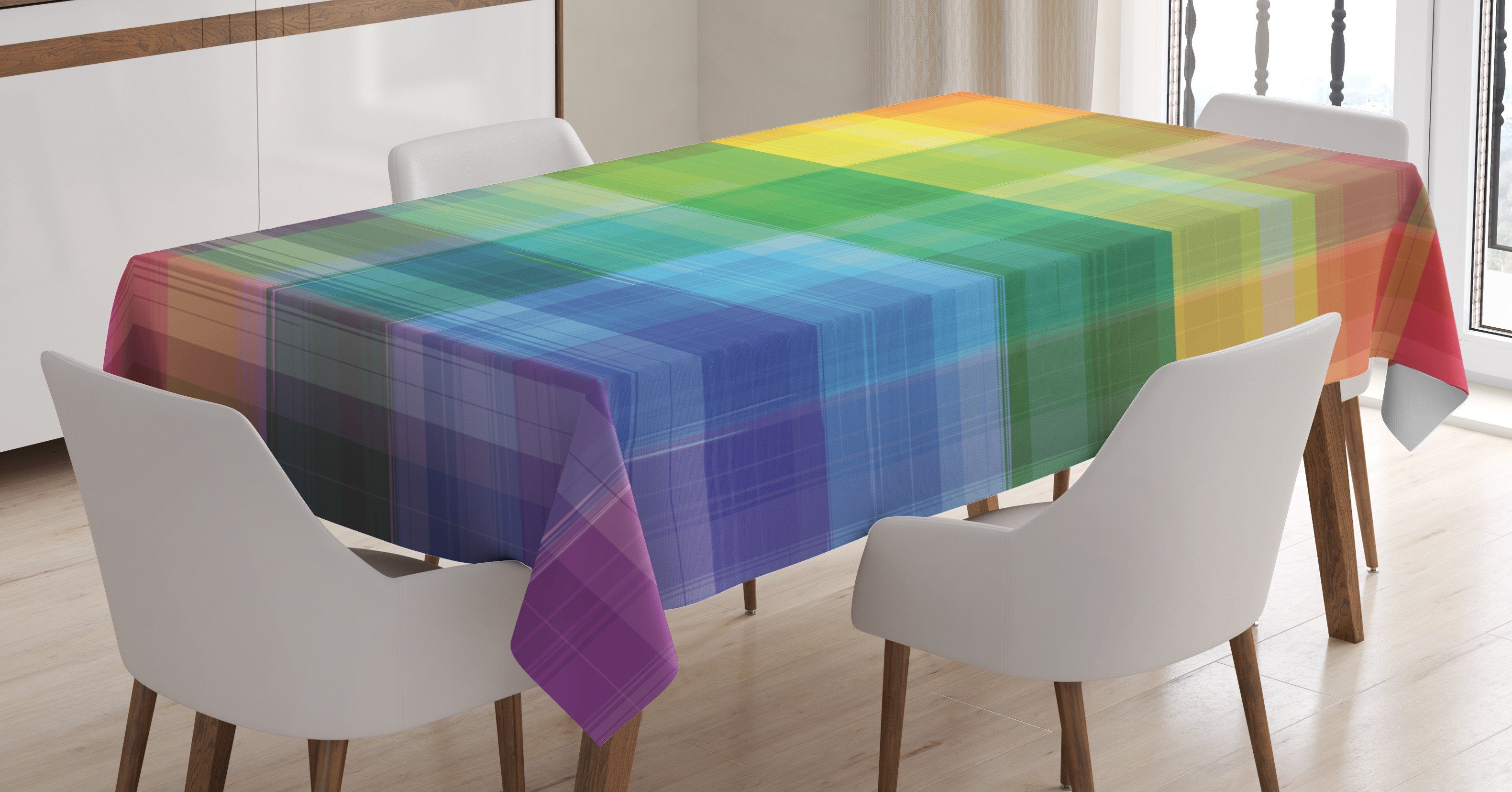 Abakuhaus Tischdecke Farbfest Waschbar Für den Außen Bereich geeignet Klare Farben, Jahrgang Rainbow Retro Plaid