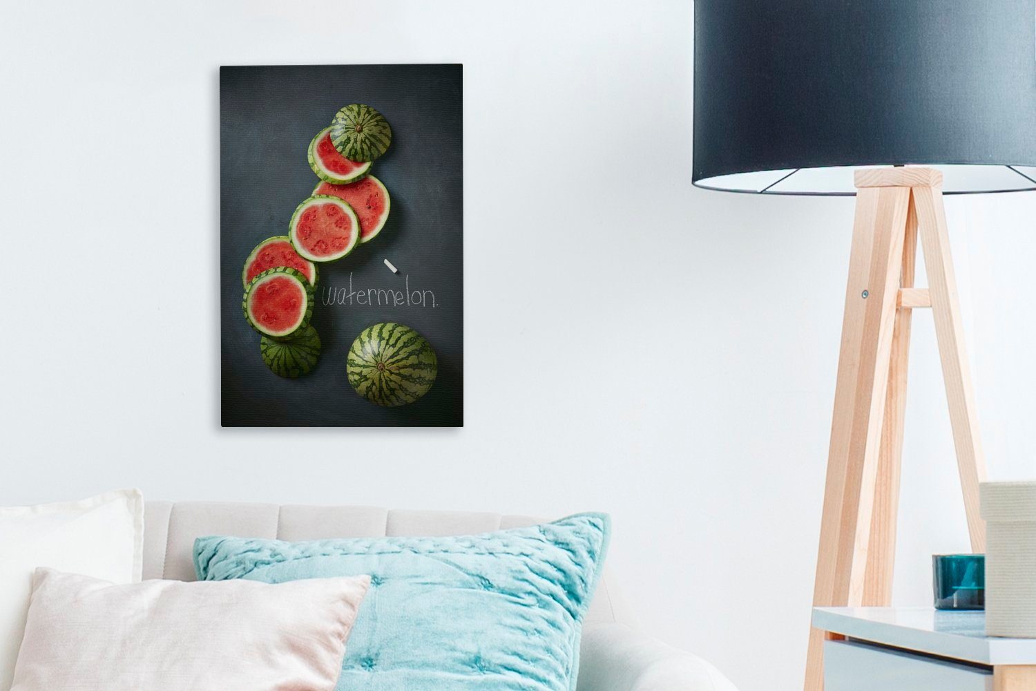 OneMillionCanvasses® Leinwandbild Wassermelone - 20x30 - (1 cm Kreide, fertig Kreidetafel St), bespannt Leinwandbild Zackenaufhänger, inkl. Gemälde
