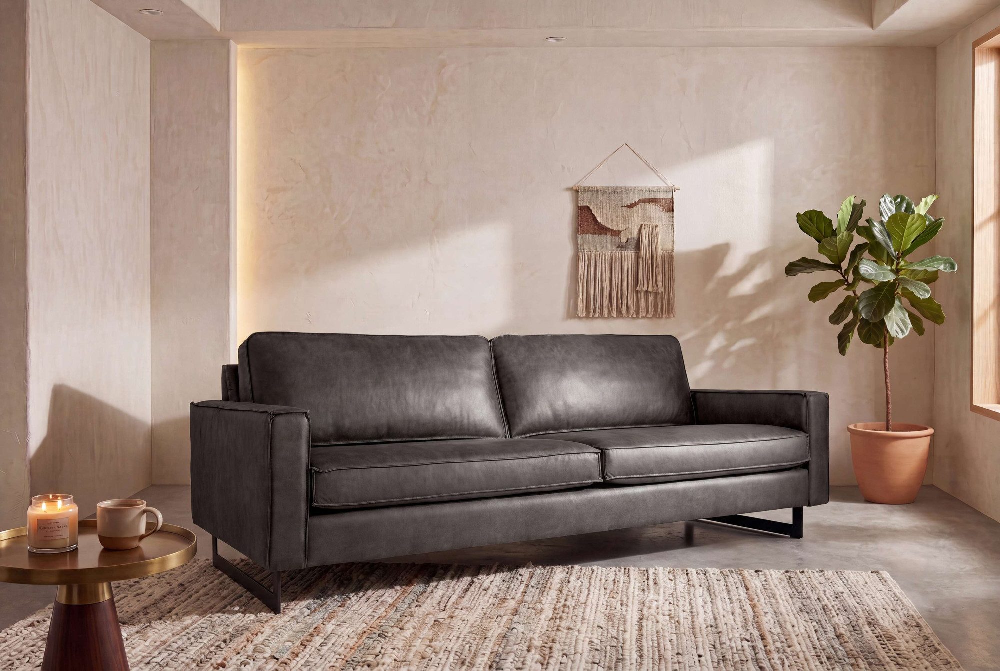 OTTO home 3-Sitzer Maxi-Ausführung Pinto, 236 cm, Cord, Chenille, Lederoptik, mit Keder, schwarze Metallfüße, Wellenunterfederung – Bild 5 von 5