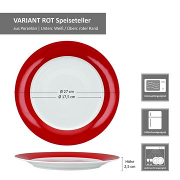 MamboCat Suppenteller 6er Set Variant Rot Speiseteller Ø27cm bunte große Ess-Teller