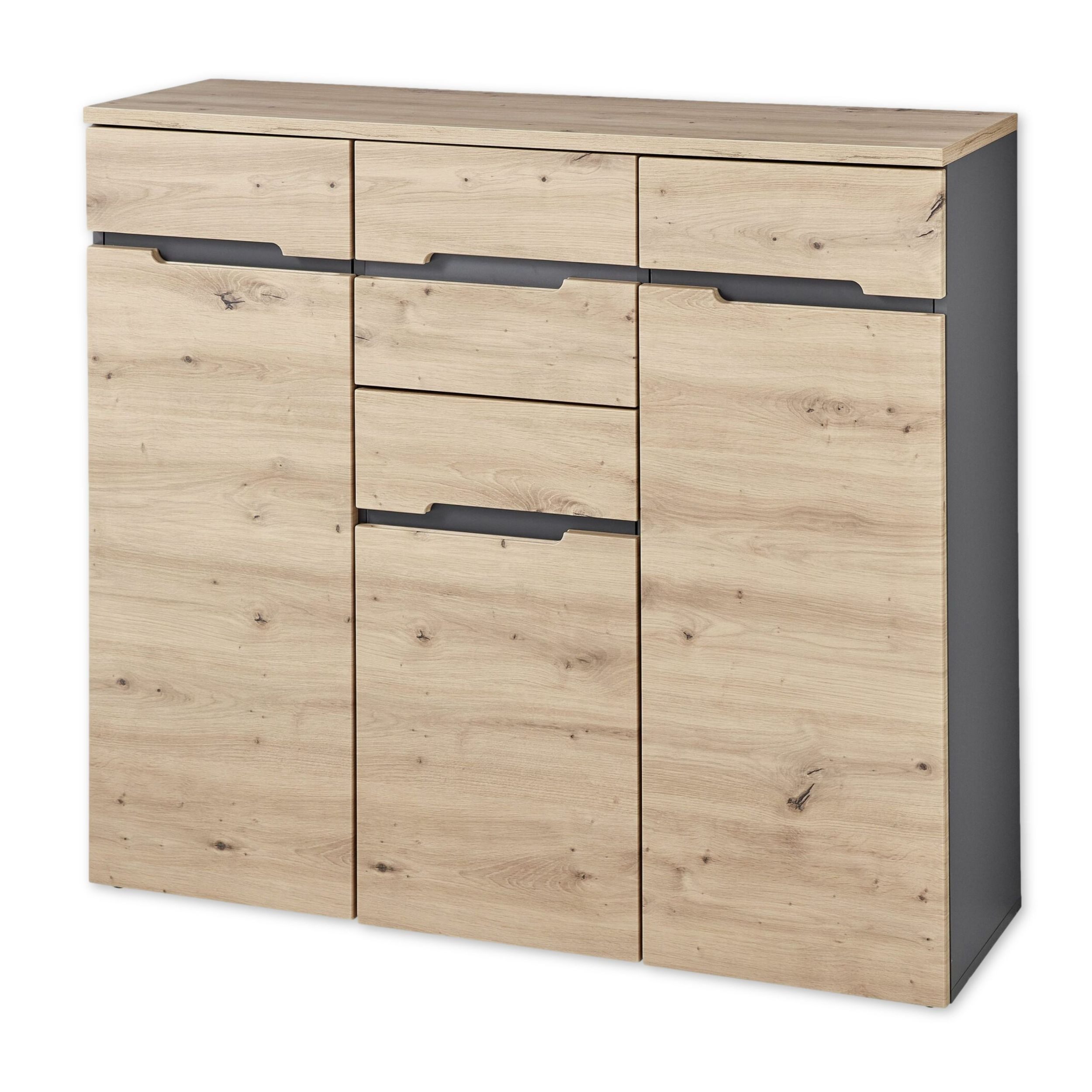 Innostyle Kommode Kommode MEMPHIS GH24 3-türig Artisan Eiche Graphit Nachbildung