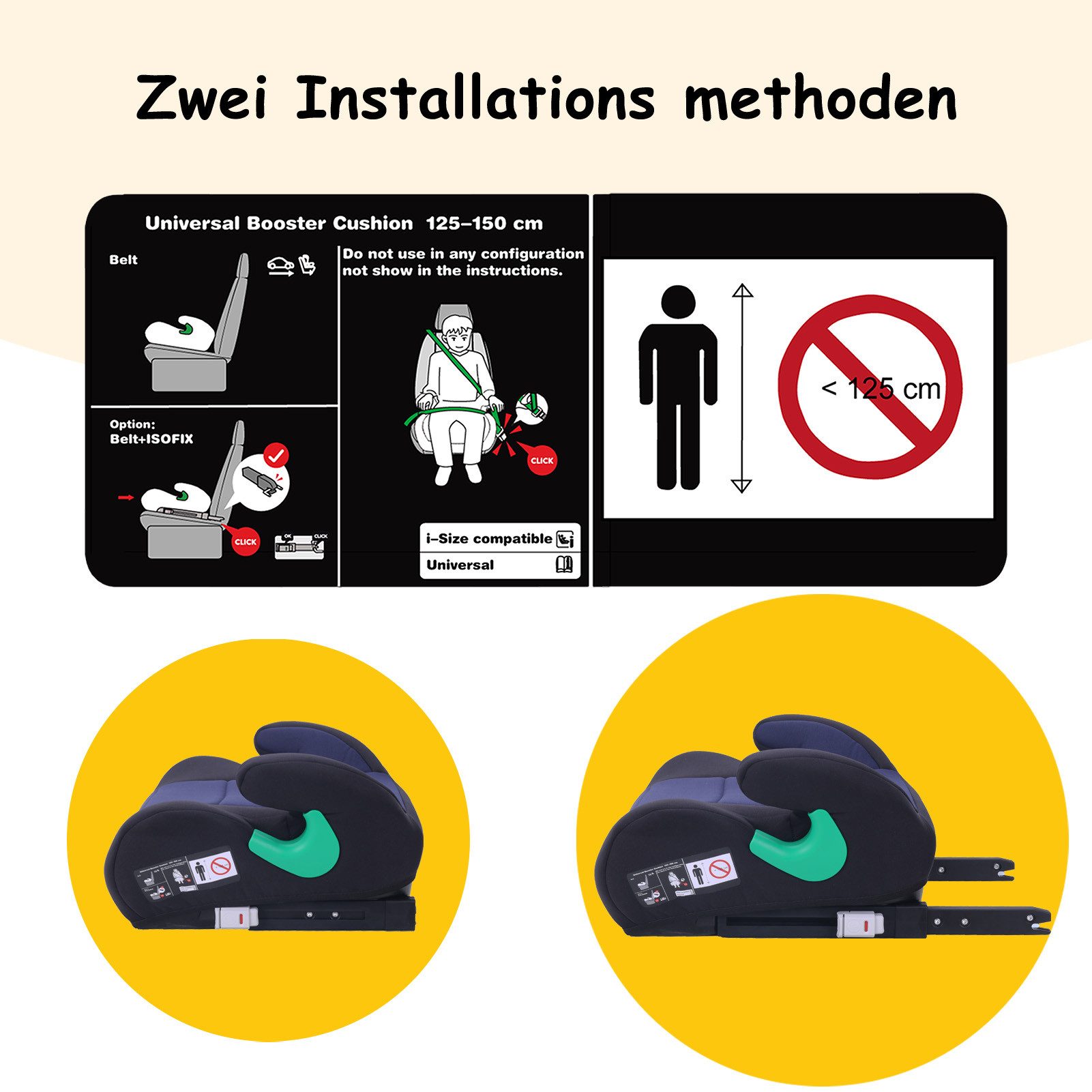 Yalion Kindersitzerhöhung YALION Kindersitzerhöhung mit ISOFIX ECE R129 (i-Size) für Kinder, ab: ca.6Jahren, bis: 10Jahren, (3-Punkt-Gurt), i-Size Sitzerhöhunge – Bild 5 von 5