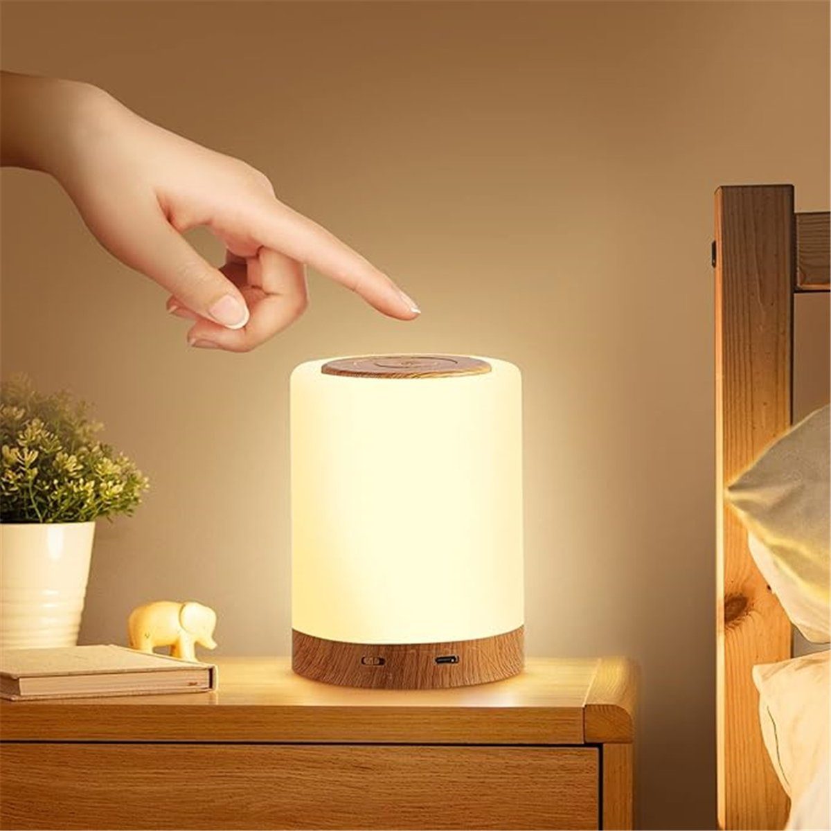 Die Sterne LED Nachttischlampe LED-Nachttischlampe mit Holzmaserung, Touch-Dimmung mit Zeitsteuerung | Tischlampen