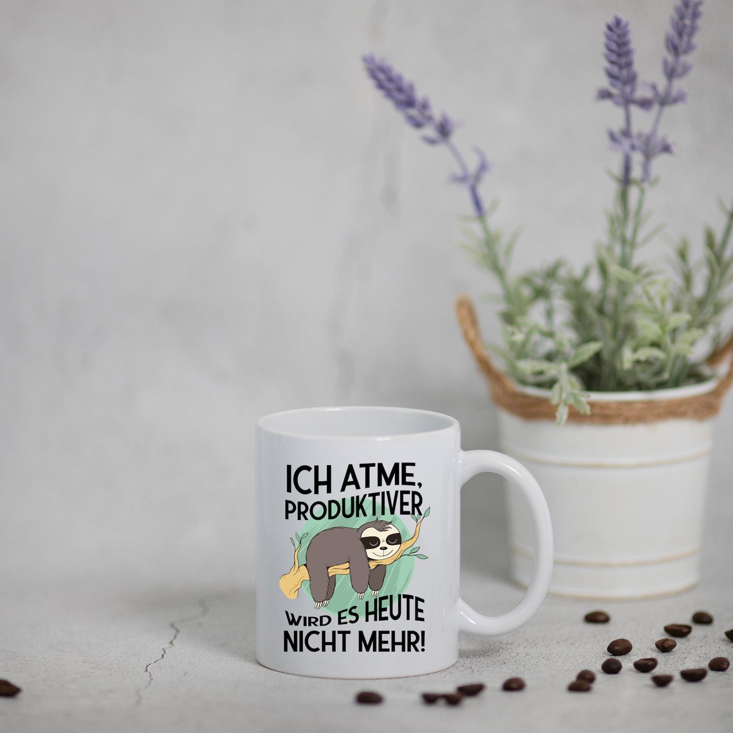 Youth Designz Tasse Ich atme, Produktiver wird es heute nicht mehr Kaffeetasse Geschenk, Keramik, mit lustigem Print