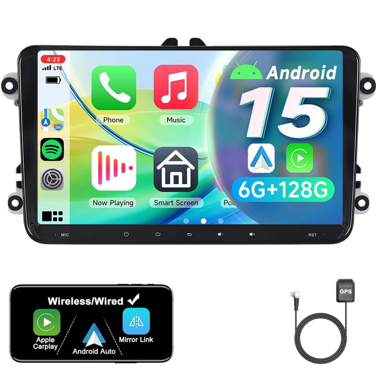 A-Sure 9" 6+128G Android 15 Carplay Für VW GOLF 5 6 Tiguan Touran Polo Caddy Autoradio (Digitalradio (DAB), FM, AM, RDS, DSP, 1080P IPS Screen/8-Core CPU/6+128GB/4G Lte)