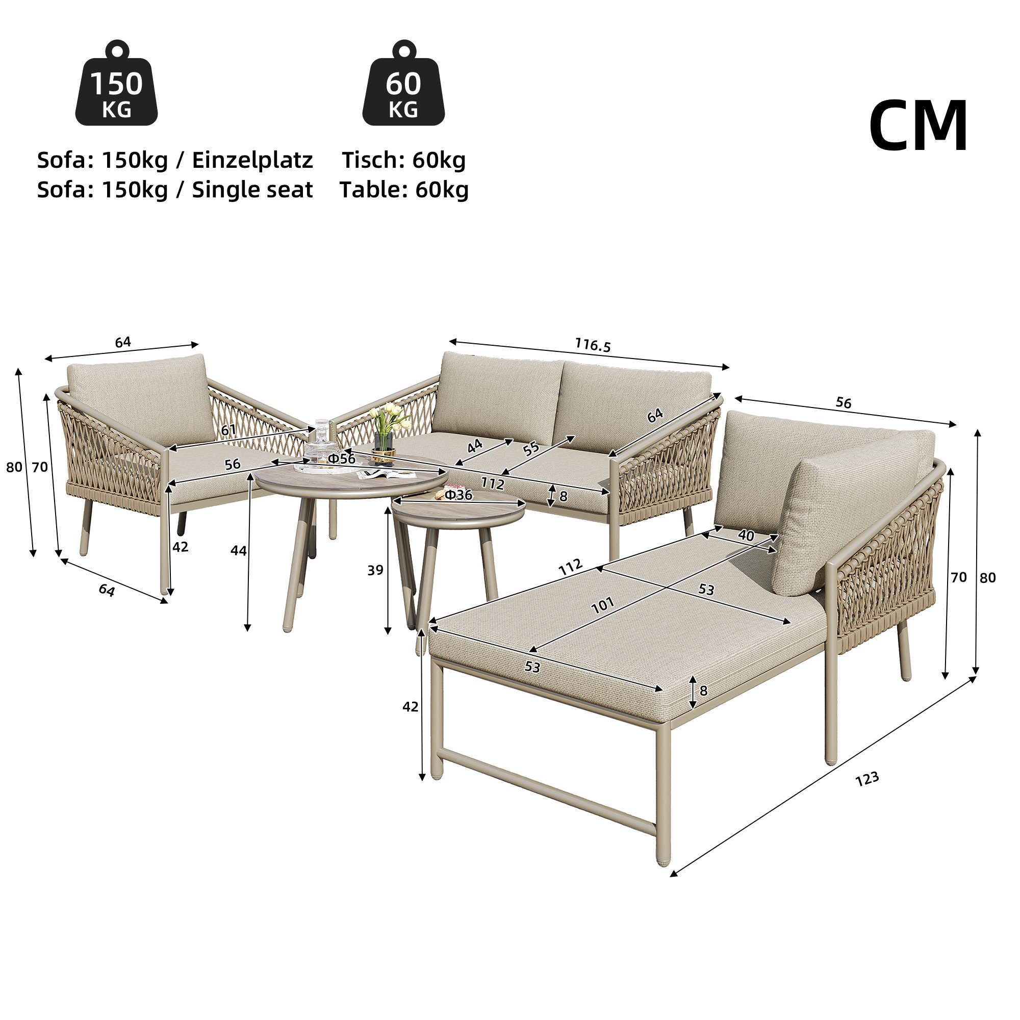 Ulife Gartenlounge-Set Gartenmöbel Set Balkonset, modernes günstig online kaufen
