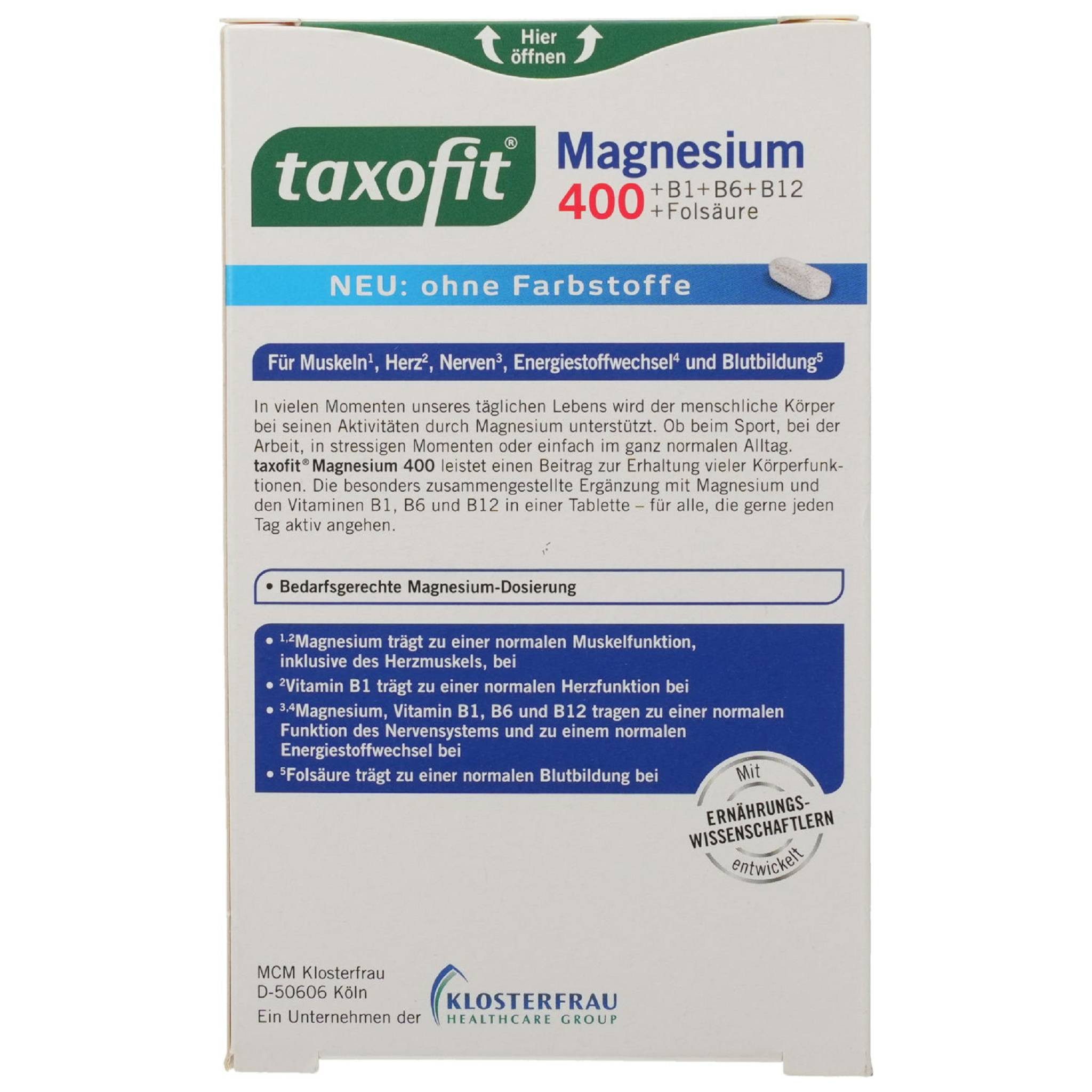 MCM KLOSTERFRAU Vertr. TAXOFIT Magnesium 400+B1+B6+B12+Folsäure Tabletten Tabletten