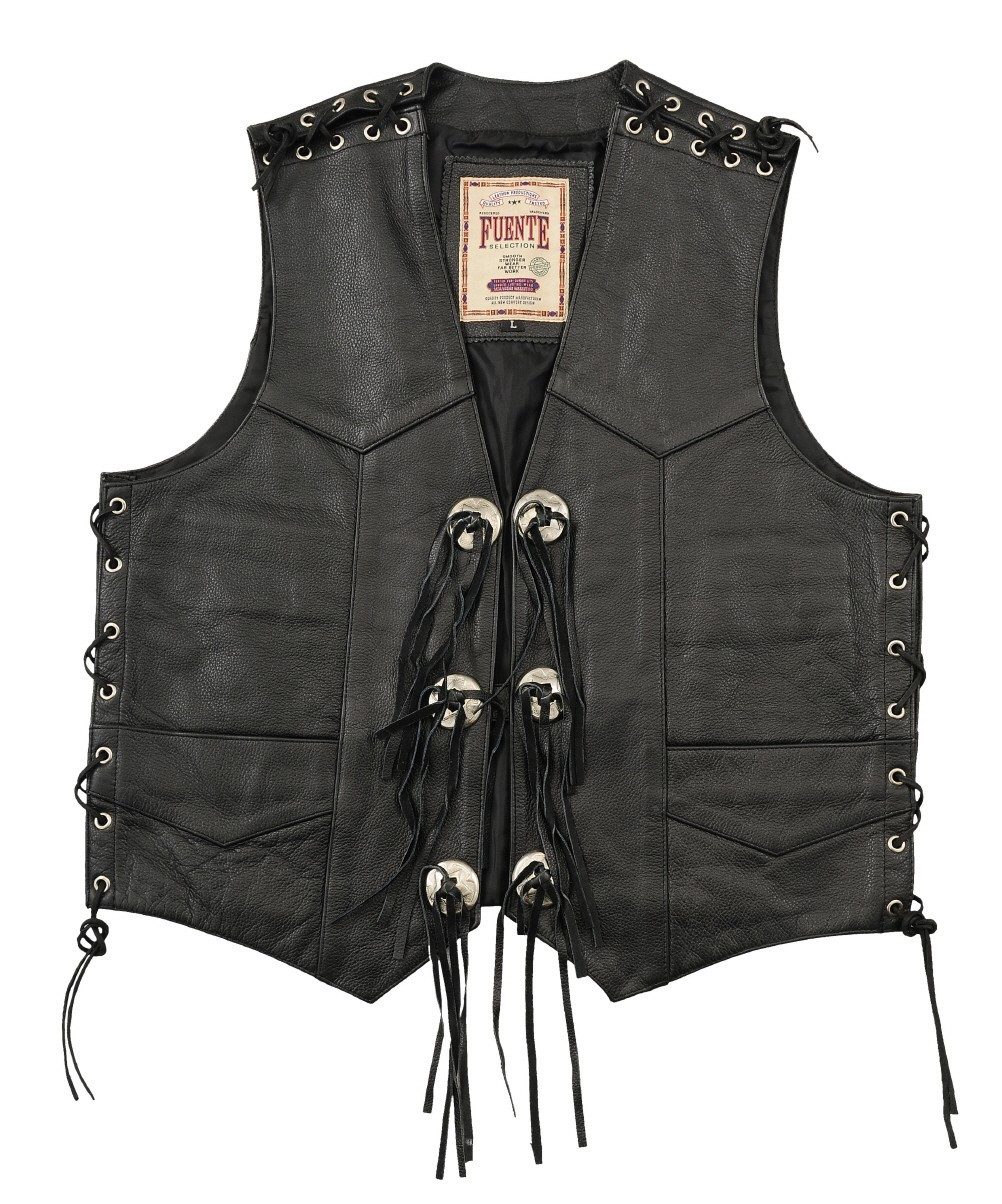 Fuente Leather Wears Lederweste Damen Lederweste Schwarz – Biker Motorradweste Kutte Seitliche Schnürung, Schulterschnürung, Weitenregulierbar