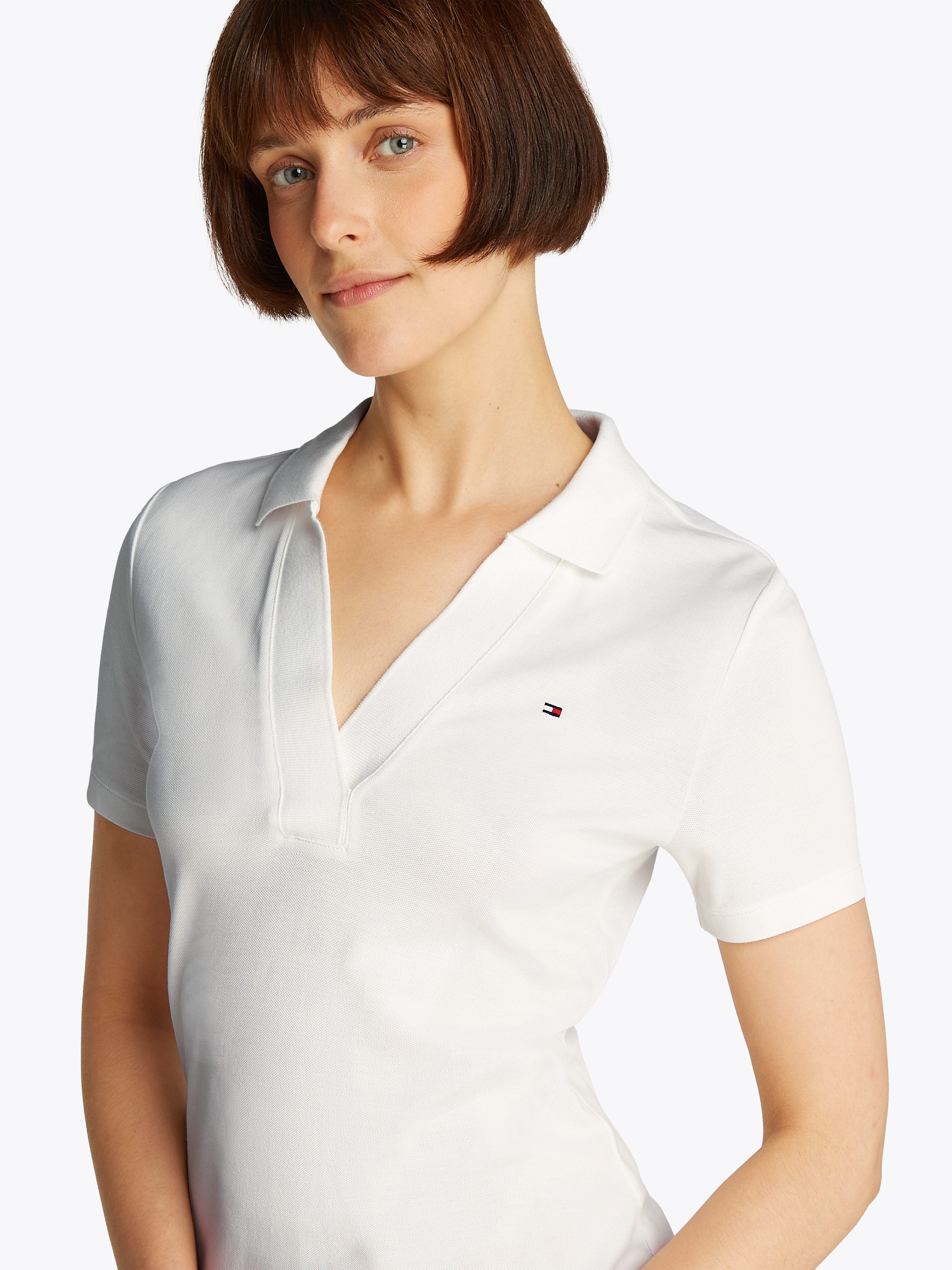 Tommy Hilfiger Polokleid SLIM OPEN NK POLO DRESS SS mit gestickter Tommy Hilfiger Flagge